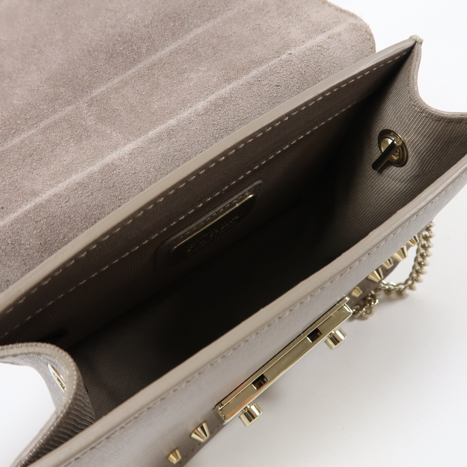 Furla 牛皮皮革Chain Shoulder金扣鏈帶肩背袋灰色