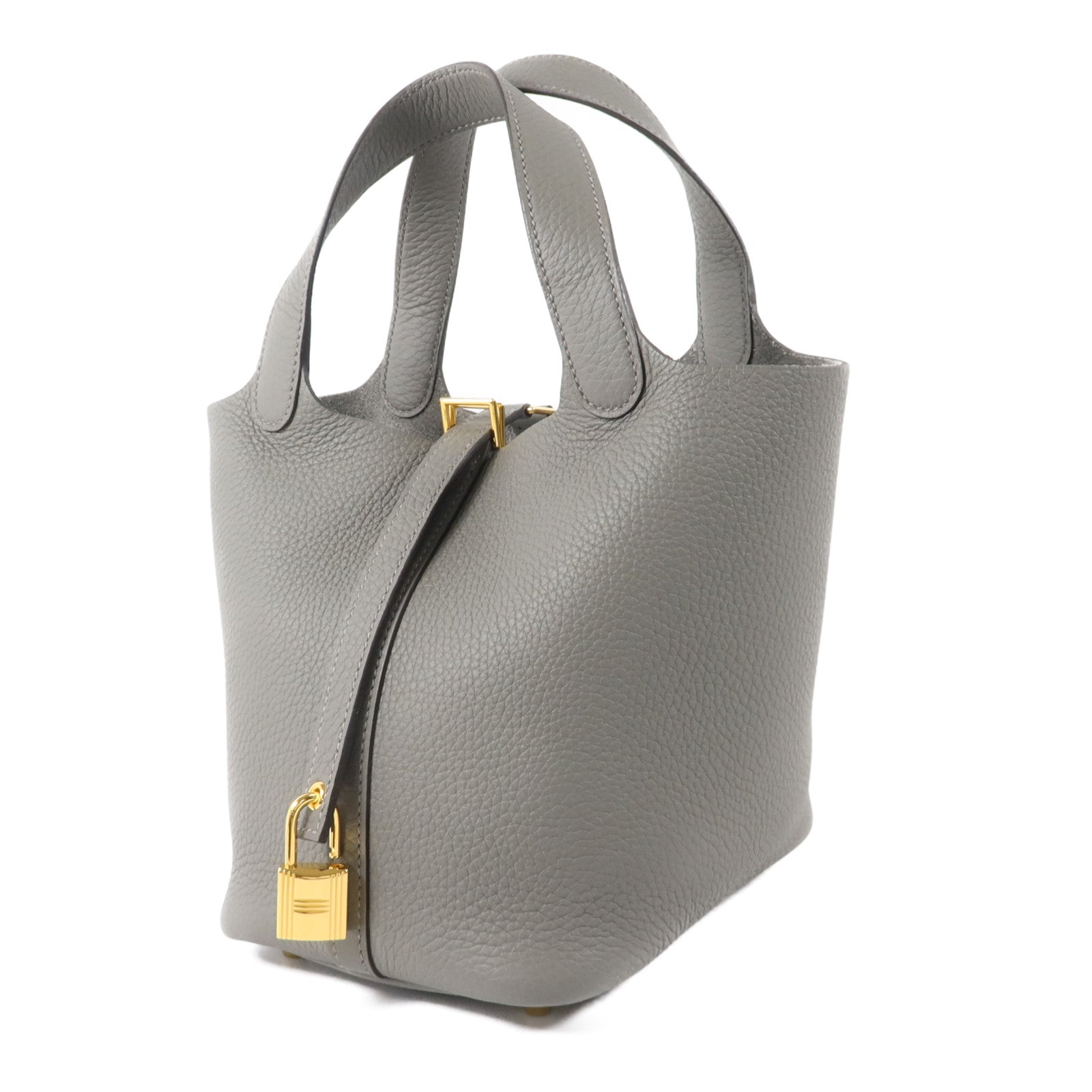 HERMES Clemence皮革Picotin PM手挽袋Gris Meyer