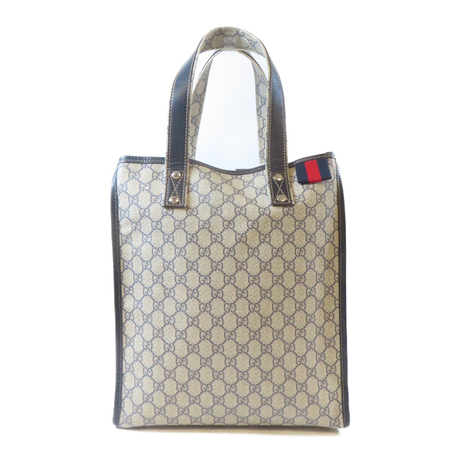 GUCCI 塗層帆布Tote Bag銀扣手挽袋啡色/黑色