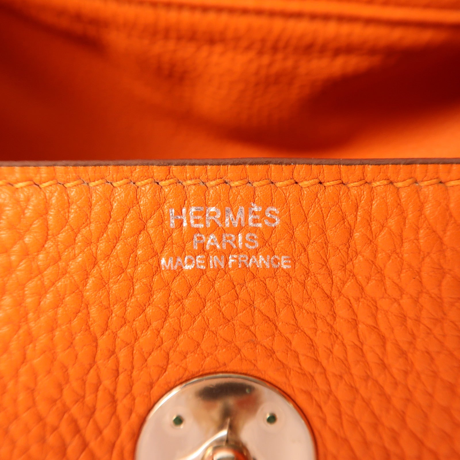 HERMES Clemence皮革Lindy 30銀扣手挽肩背兩用袋Orange
