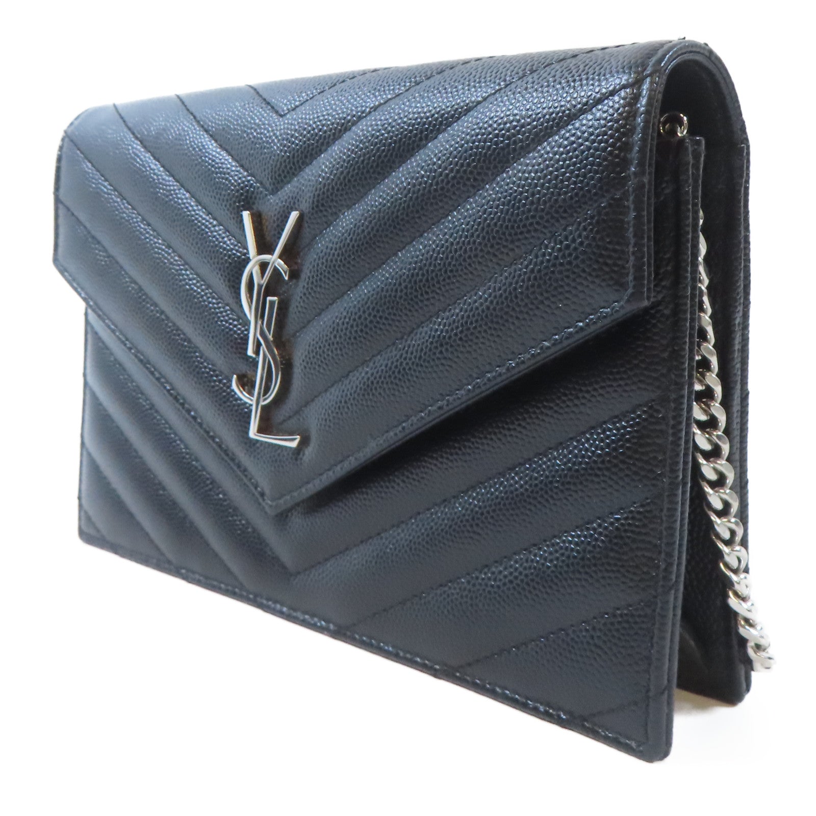 SAINT LAURENT 牛皮皮革Cassandra銀扣鏈帶肩背袋黑色