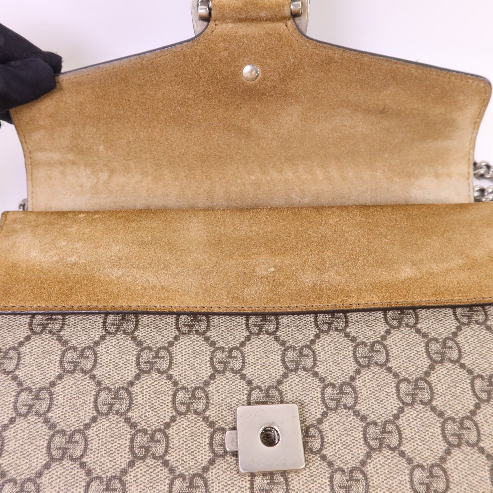 GUCCI 塗層帆布Dionysus Shoulder Bag銀扣鏈帶肩背袋