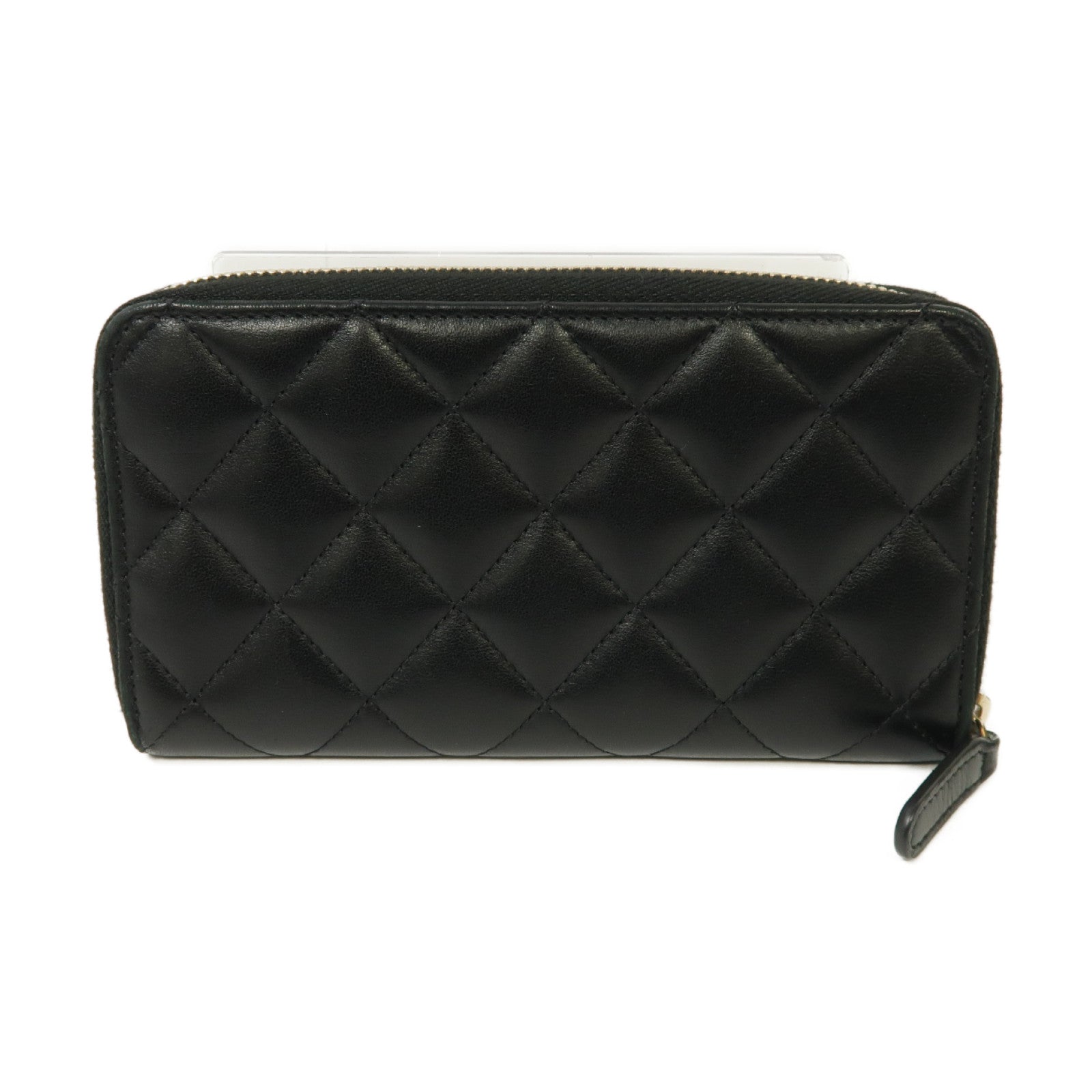 CHANEL 菱格羊皮皮革Medium Zipped Wallet金扣中長錢包黑色