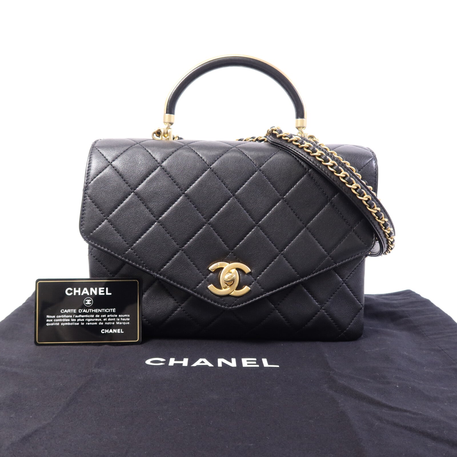 CHANEL 牛皮皮革Chain Shoulder Bag金扣鏈帶手挽肩背兩用袋