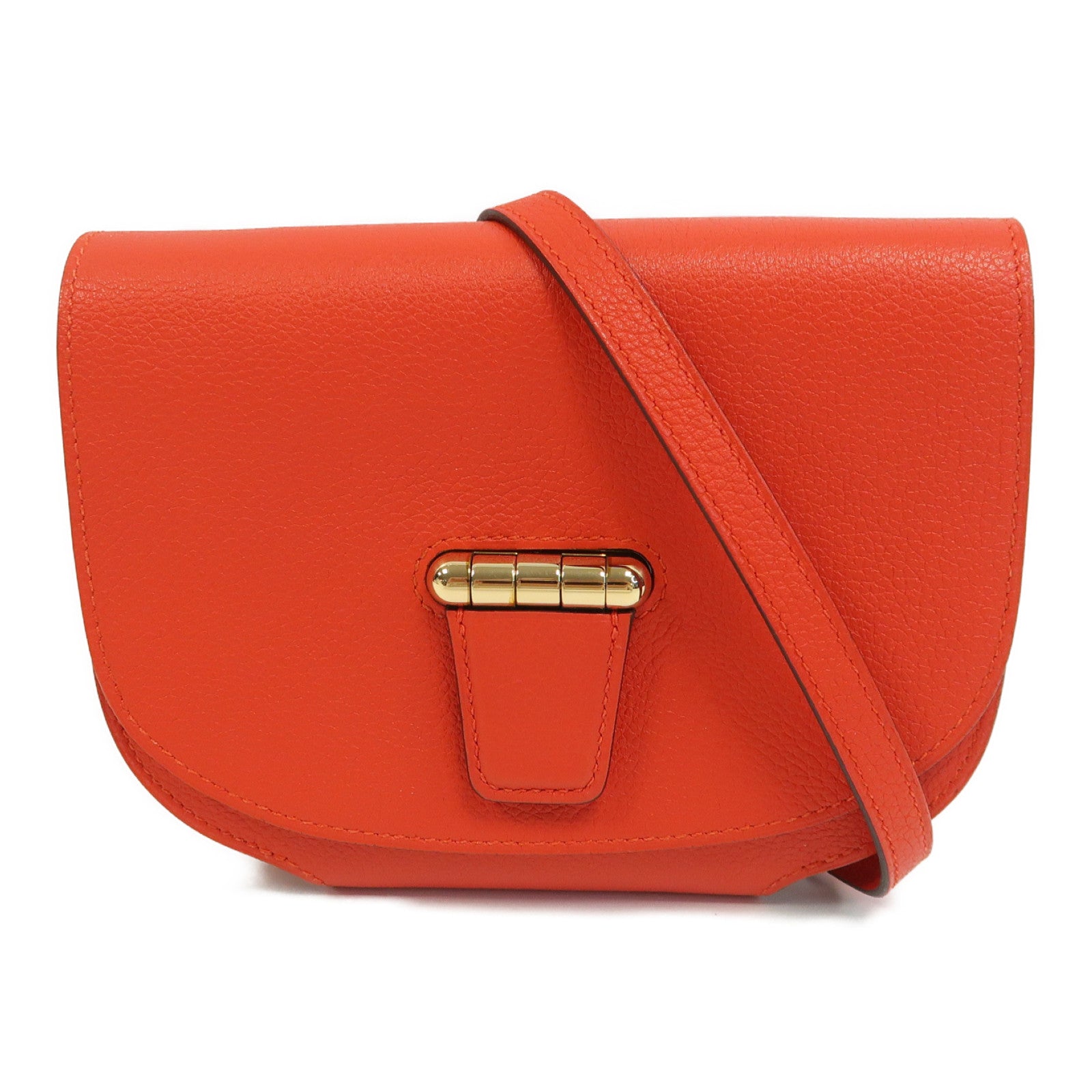 HERMES Evercolor皮革Convoyeur Mini金扣肩背袋Rouge Tomate/紅色