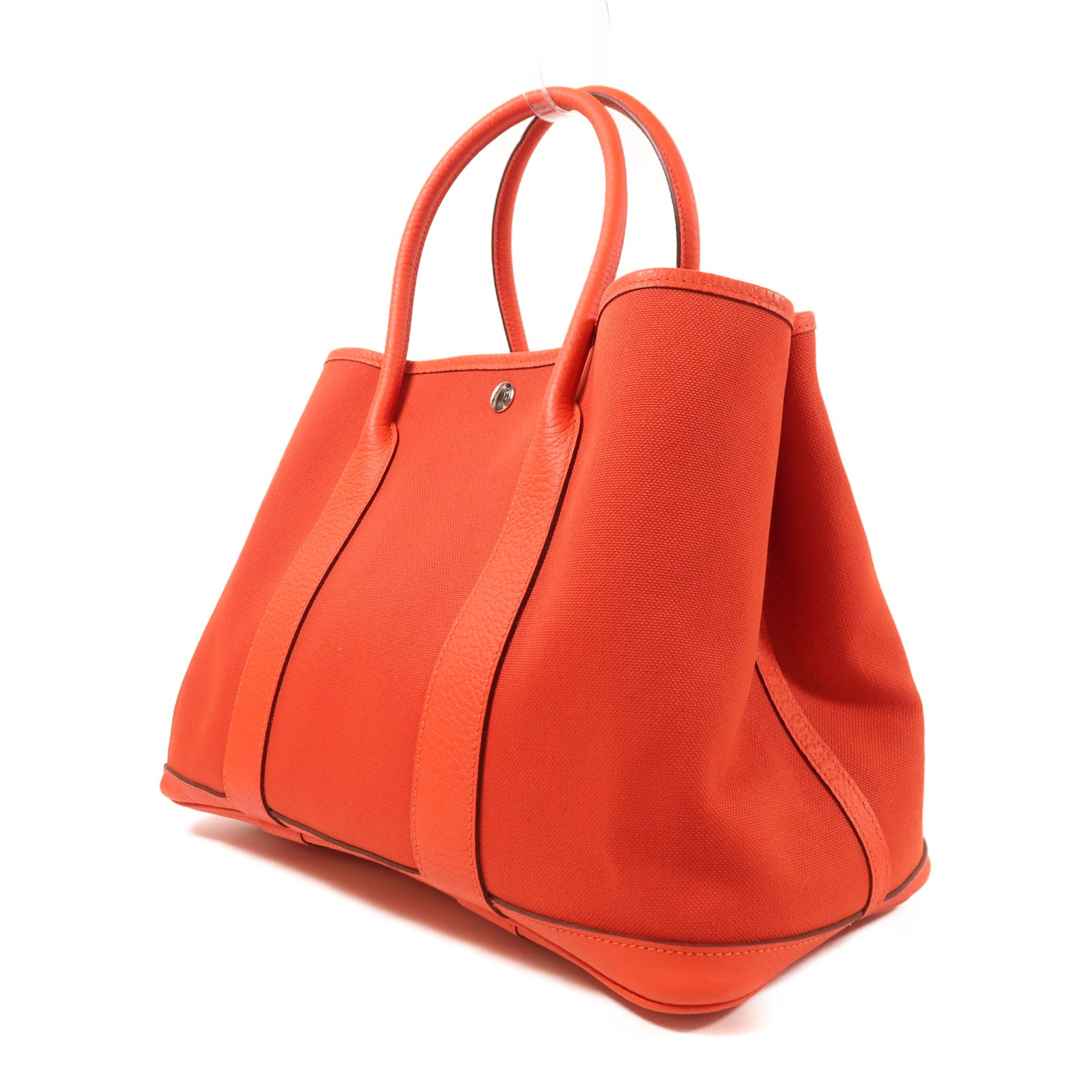 HERMES 帆布Garden Party PM銀扣手挽袋Rouge Exotique