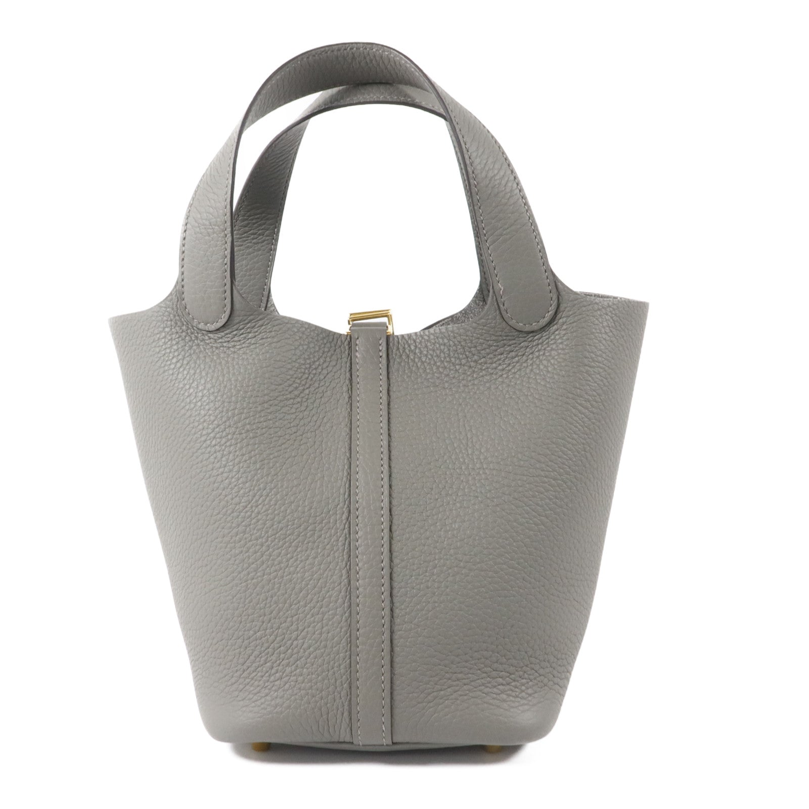 HERMES Clemence皮革Picotin PM手挽袋Gris Meyer