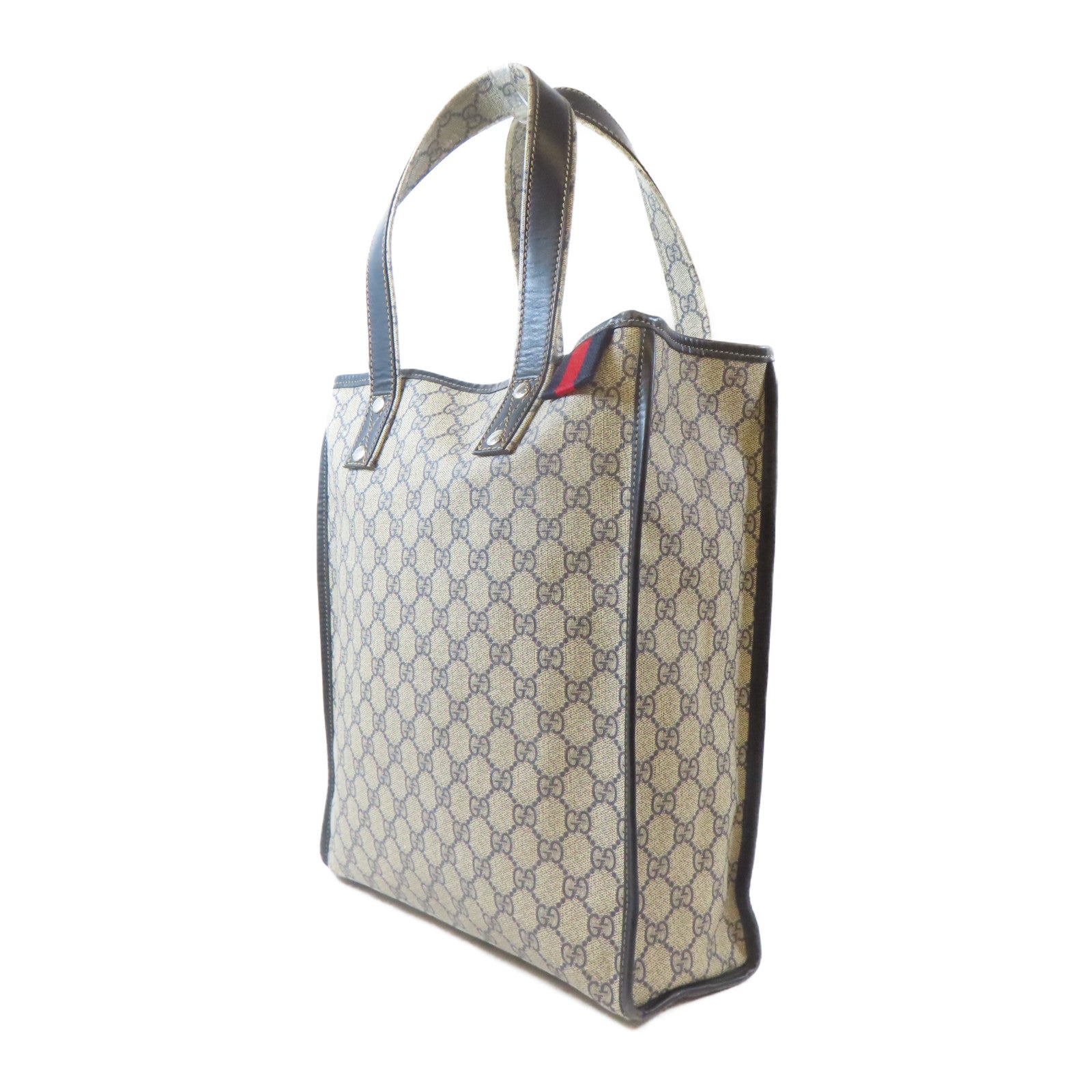 GUCCI 塗層帆布Tote Bag銀扣手挽袋啡色/黑色