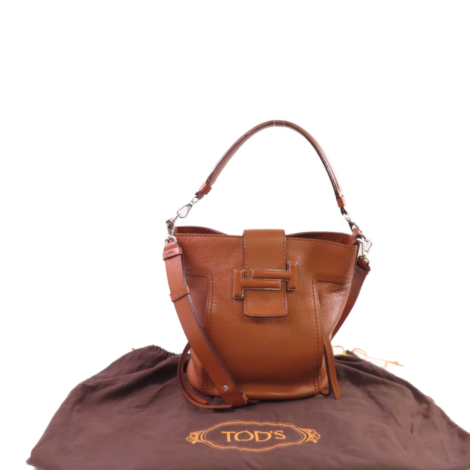 TOD'S 牛皮皮革2Way Shoulder Bag銀扣手挽肩背兩用袋啡色