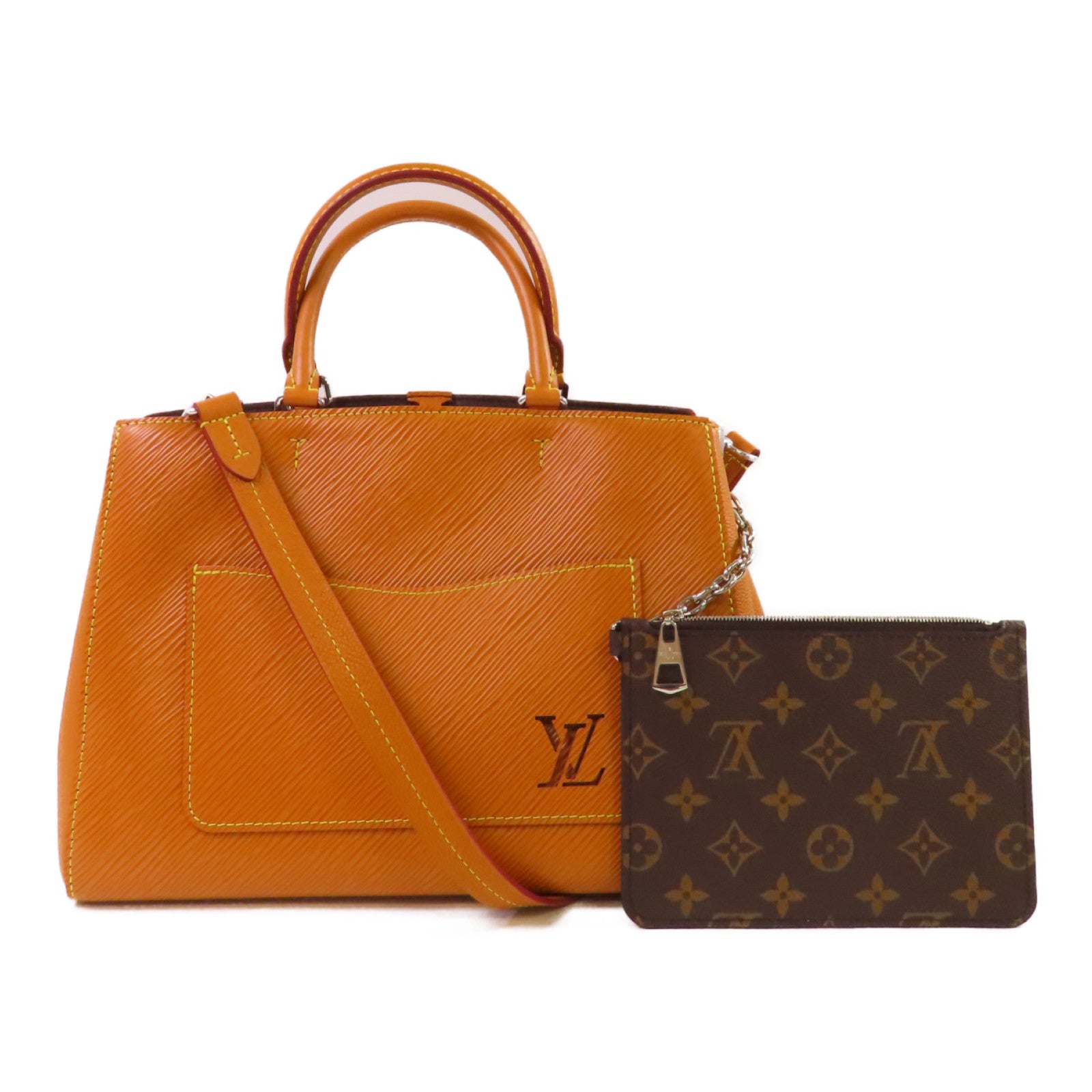LOUIS VUITTON Epi Marelle Tote MM 2Way Shoulder Bag銀扣手挽肩背兩用袋啡色