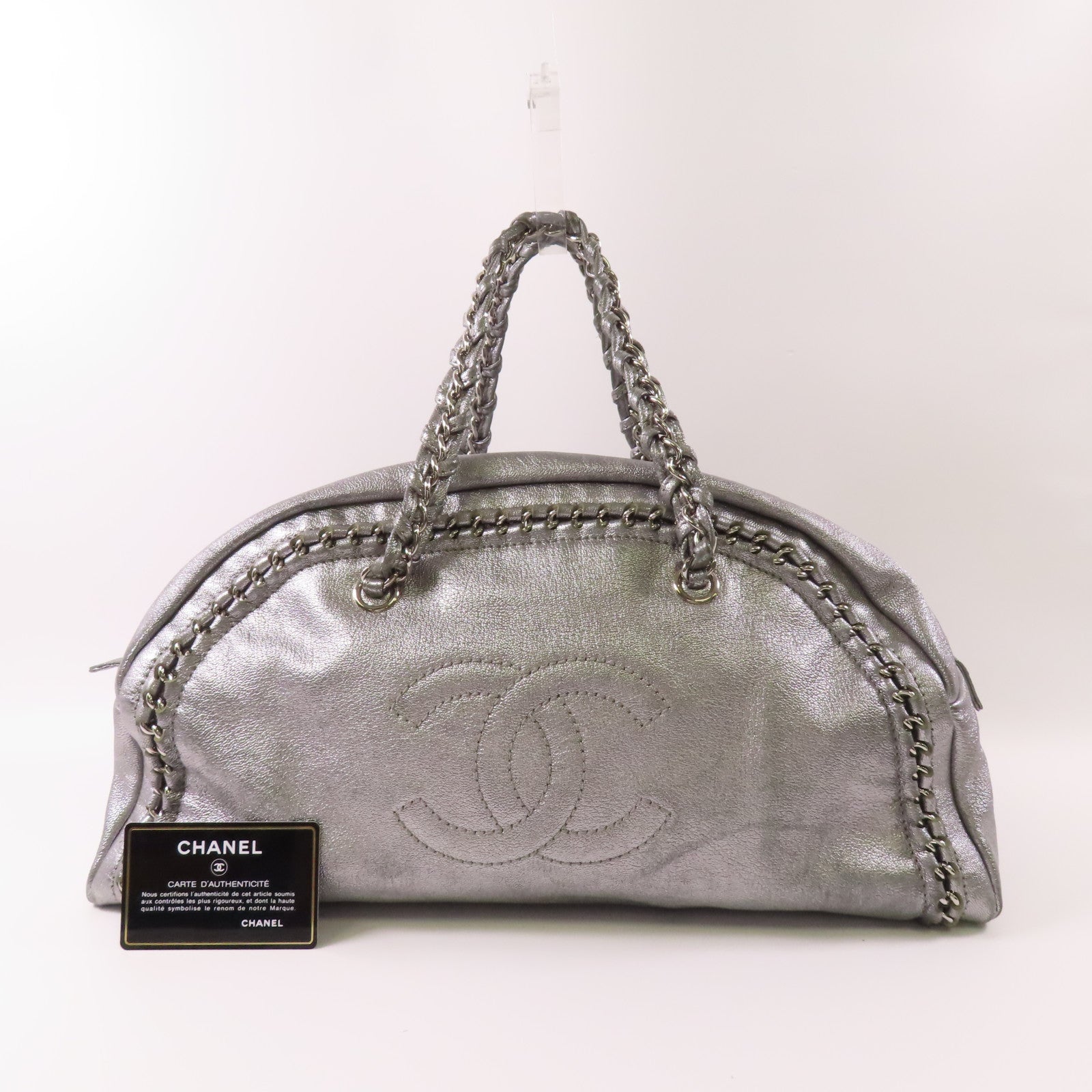 CHANEL CC SHW Hand Bag Calfskin Leather Sliver