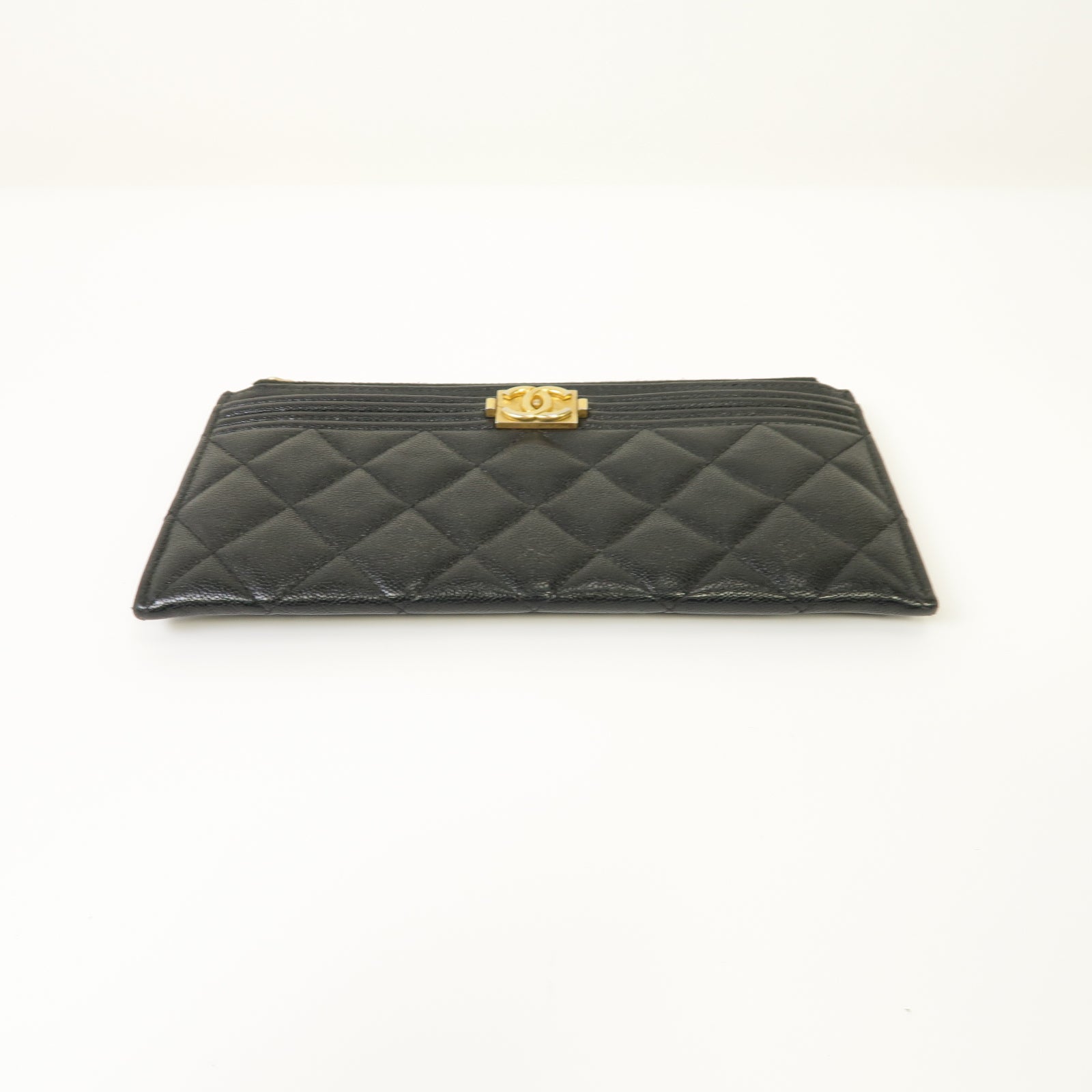 CHANEL Caviar皮革Boy Clutch Bag金扣手拿包黒色
