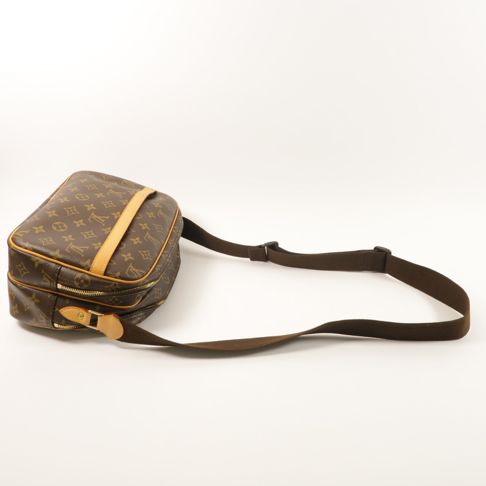LOUIS VUITTON Monogram Reporter PM金扣肩背袋棕色
