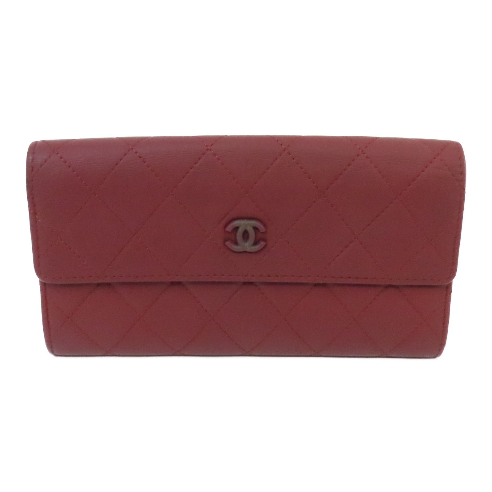 CHANEL 【激減優惠】菱格牛皮皮革Long Wallet銀扣長錢包紅色