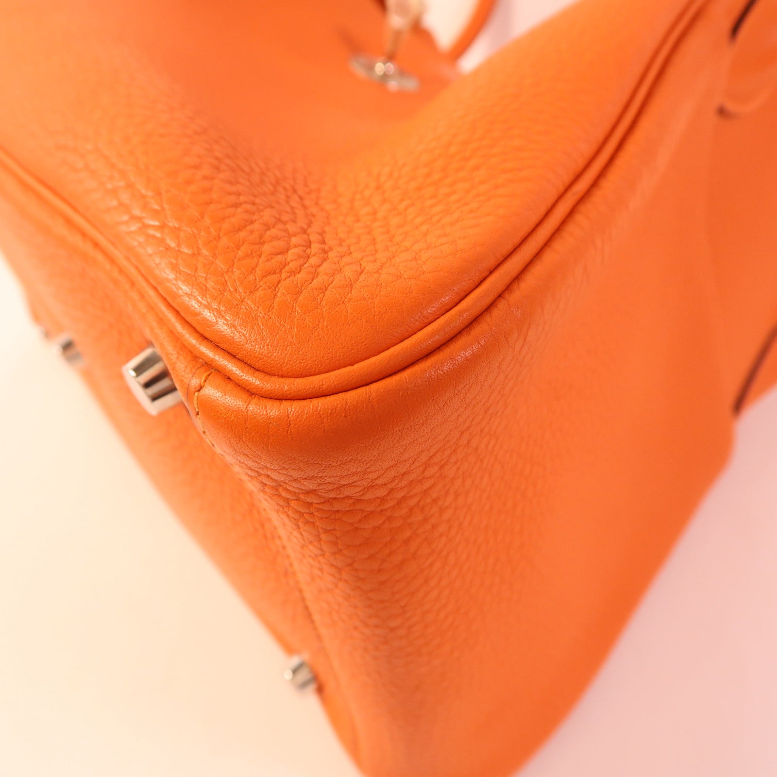 HERMES Clemence皮革Lindy 30銀扣手挽肩背兩用袋Orange