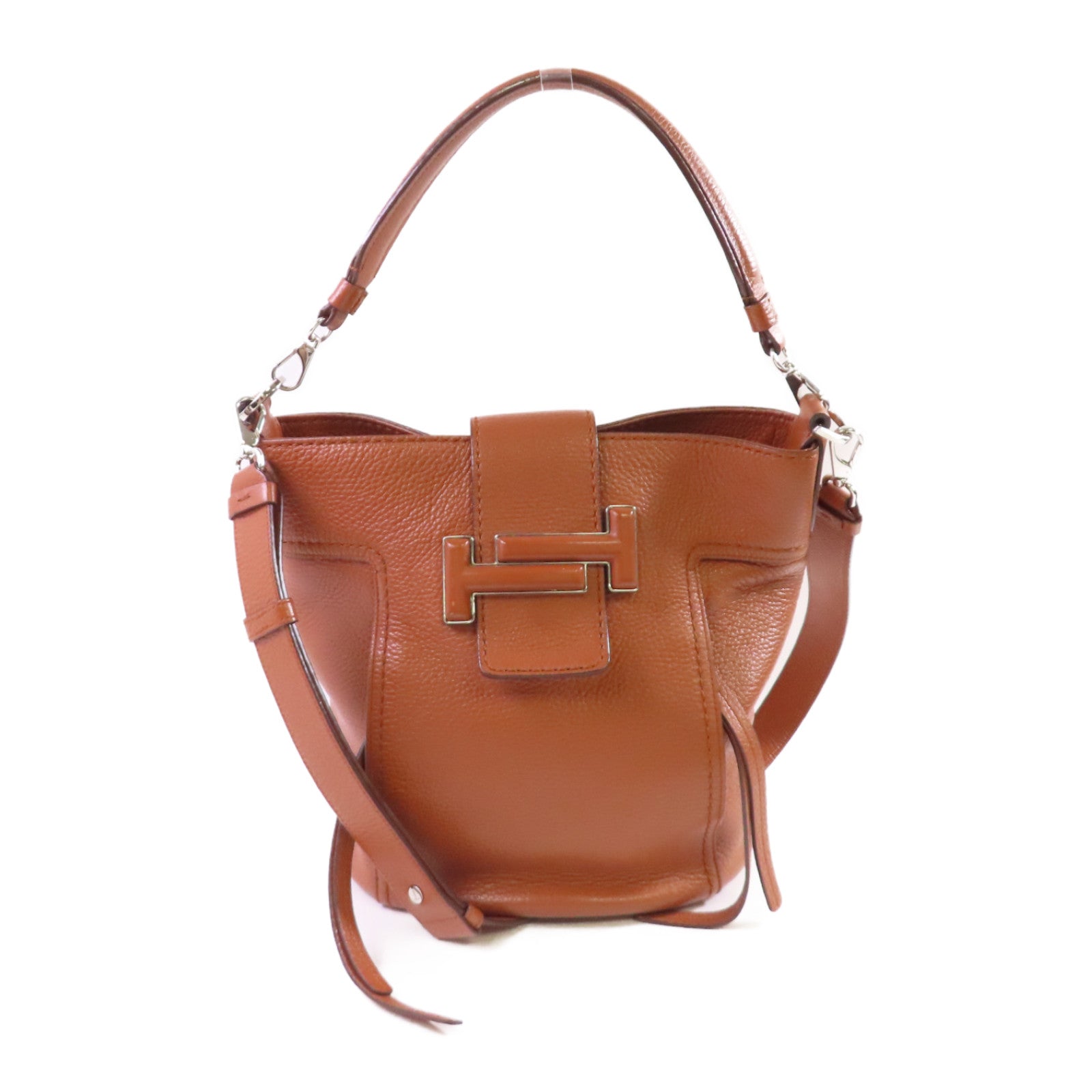 TOD'S 牛皮皮革2Way Shoulder Bag銀扣手挽肩背兩用袋啡色