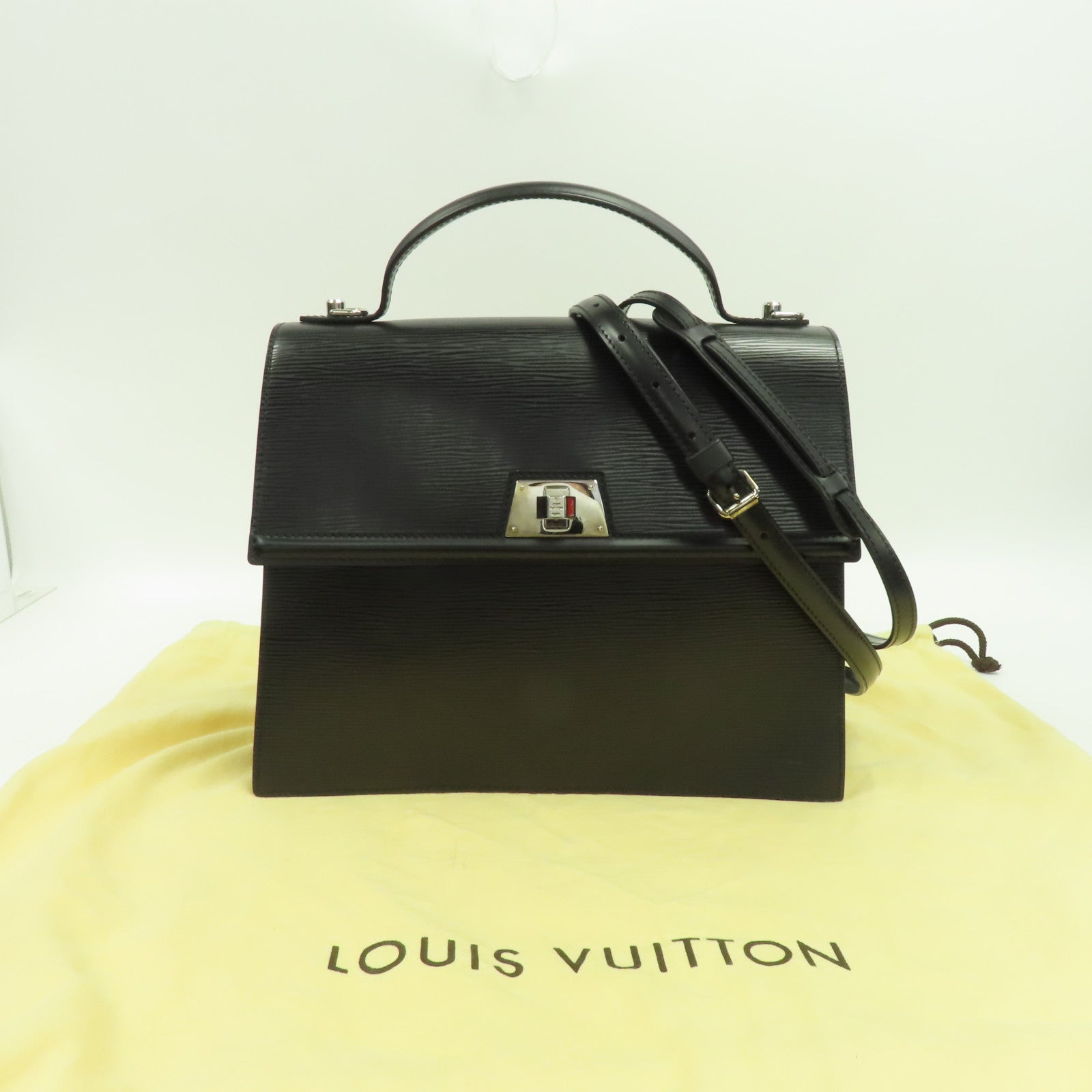LOUIS VUITTON Epi Sevigne PM銀扣手挽肩背兩用袋黑色