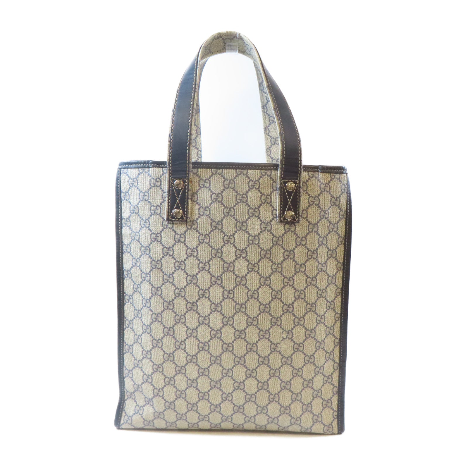 GUCCI 塗層帆布Tote Bag銀扣手挽袋啡色/黑色