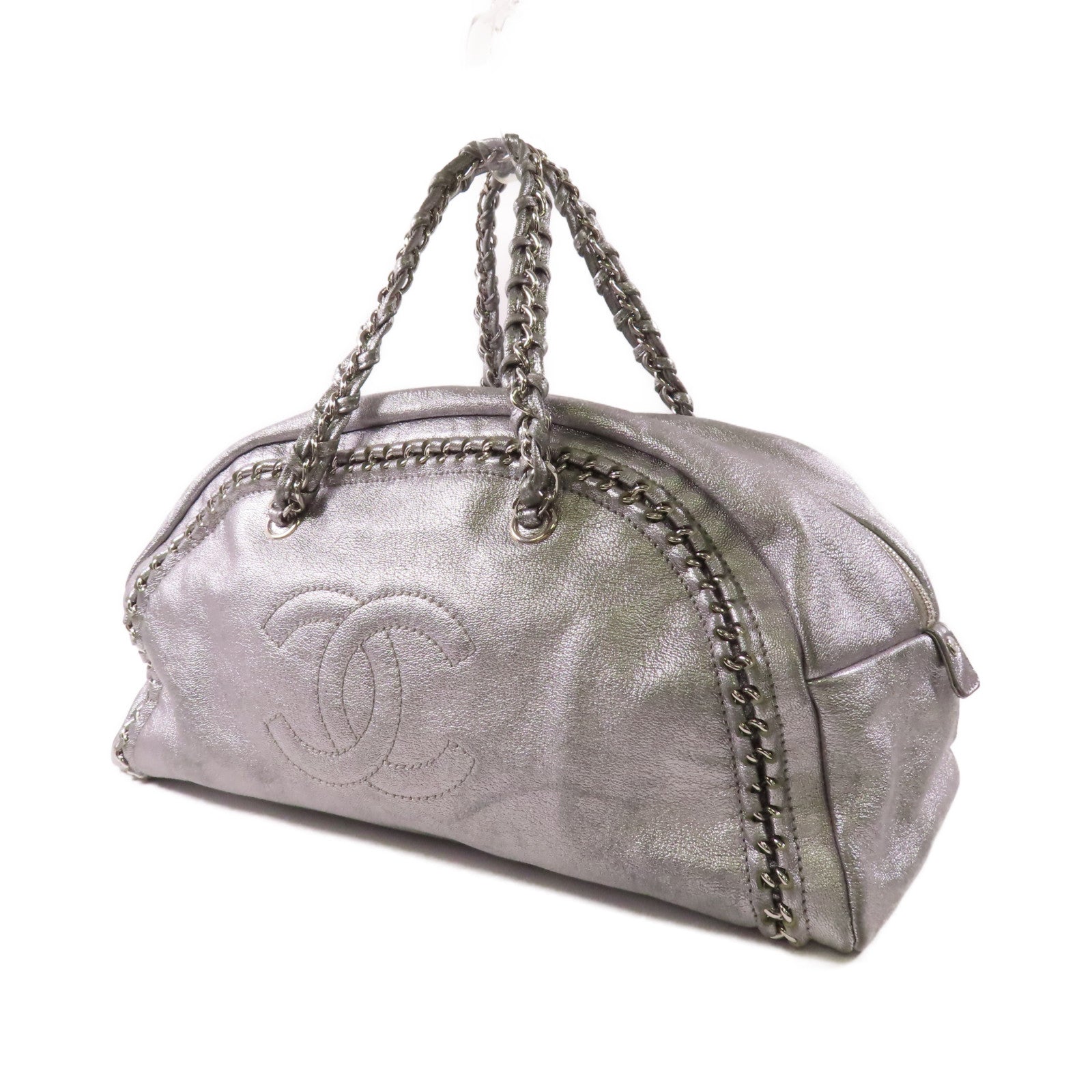 CHANEL CC SHW Hand Bag Calfskin Leather Sliver