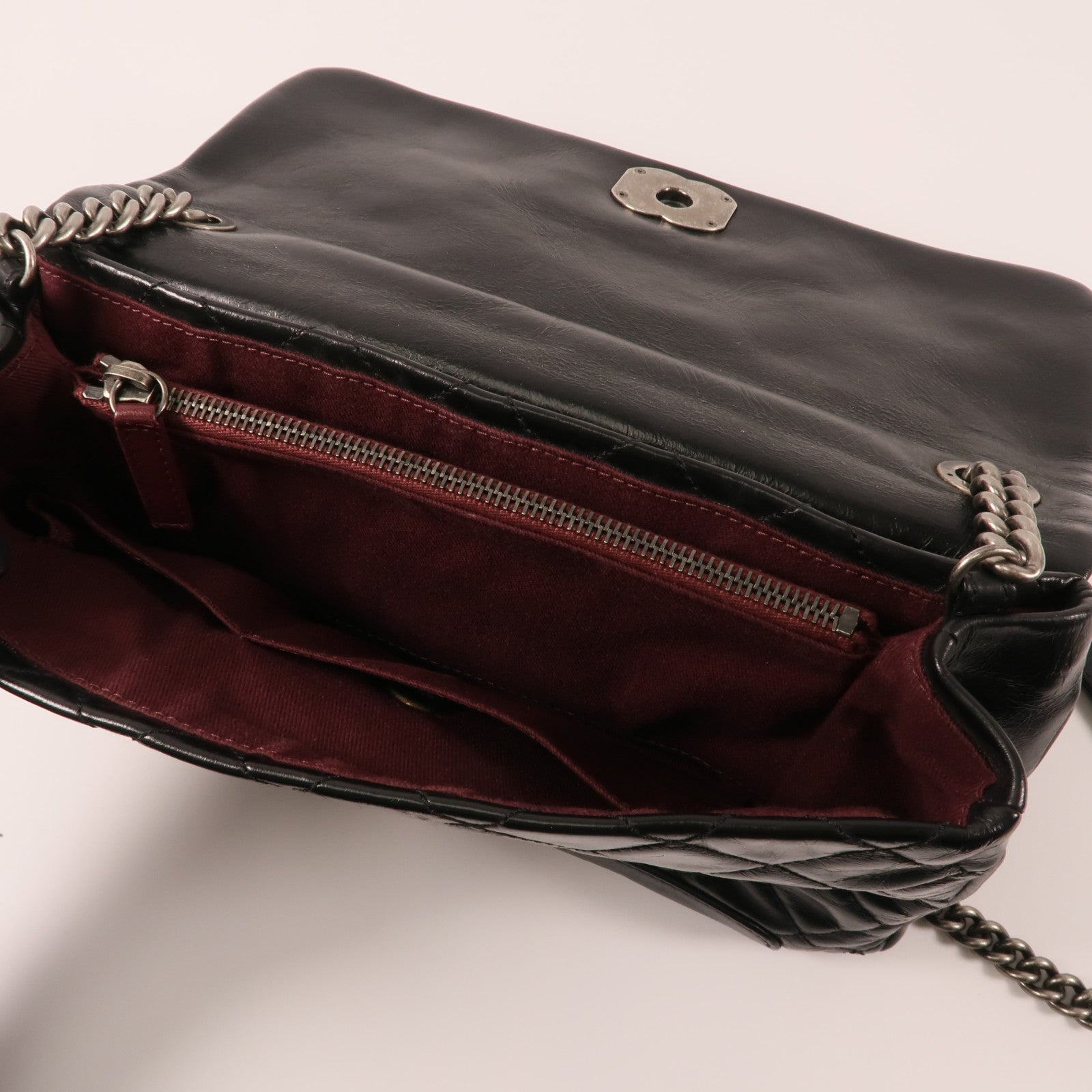 CHANEL 牛皮皮革Chain Shoulder銀扣鏈帶肩背袋