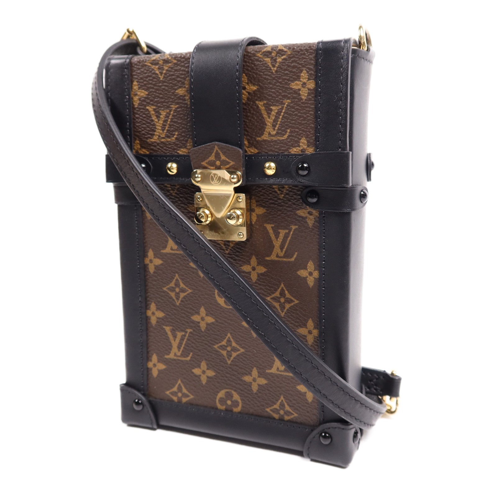 LOUIS VUITTON Monogram Pochette Trunk Vertical金扣鏈帶肩背袋