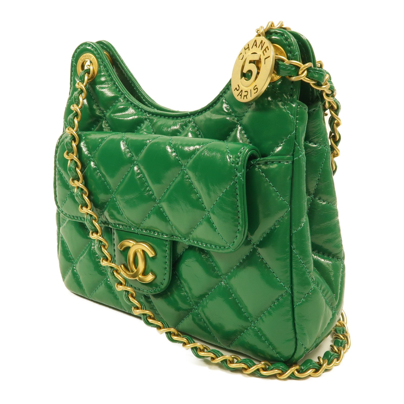 CHANEL 牛皮皮革Wavy CC Hobo Small鏈帶肩背袋