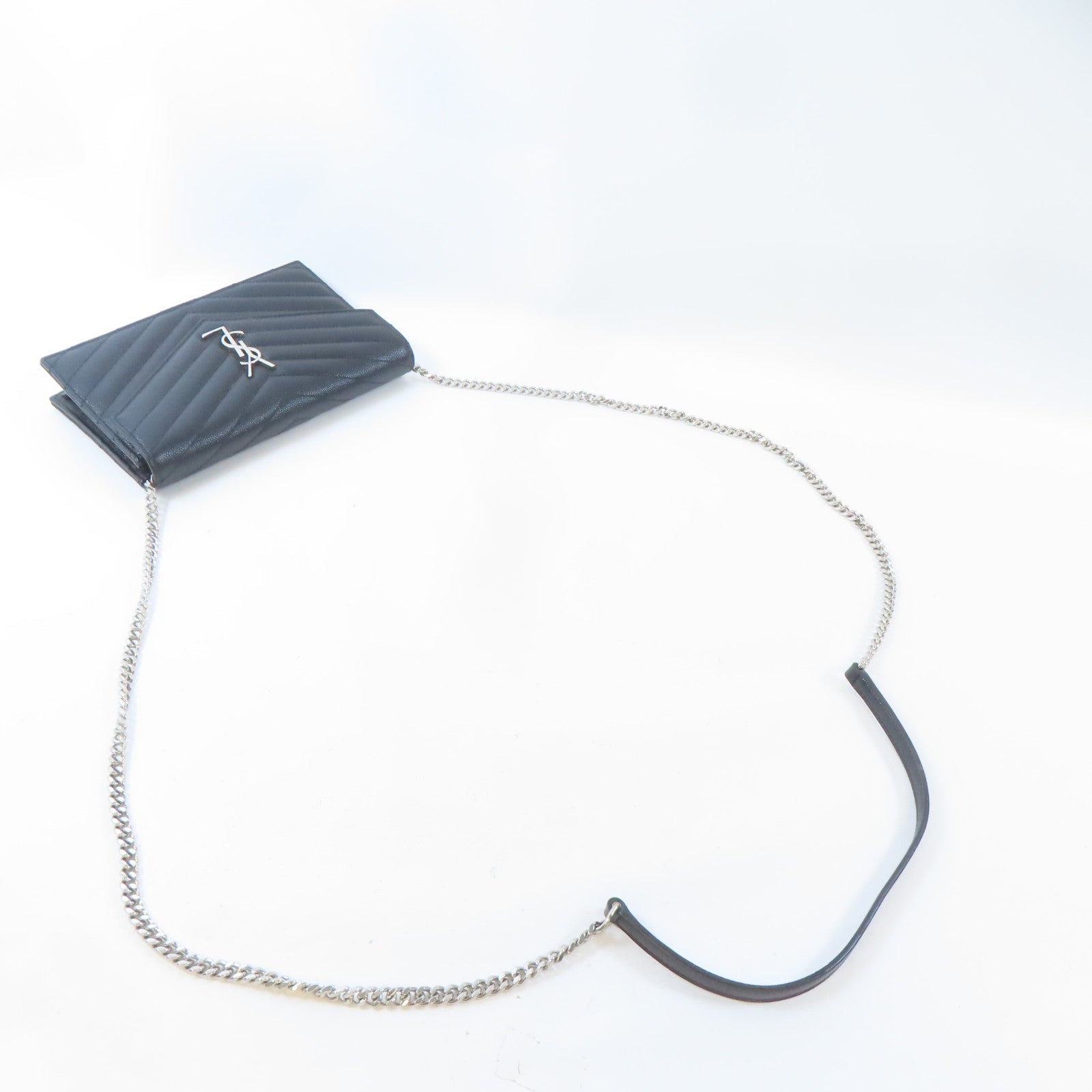 SAINT LAURENT 牛皮皮革Cassandra銀扣鏈帶肩背袋黑色