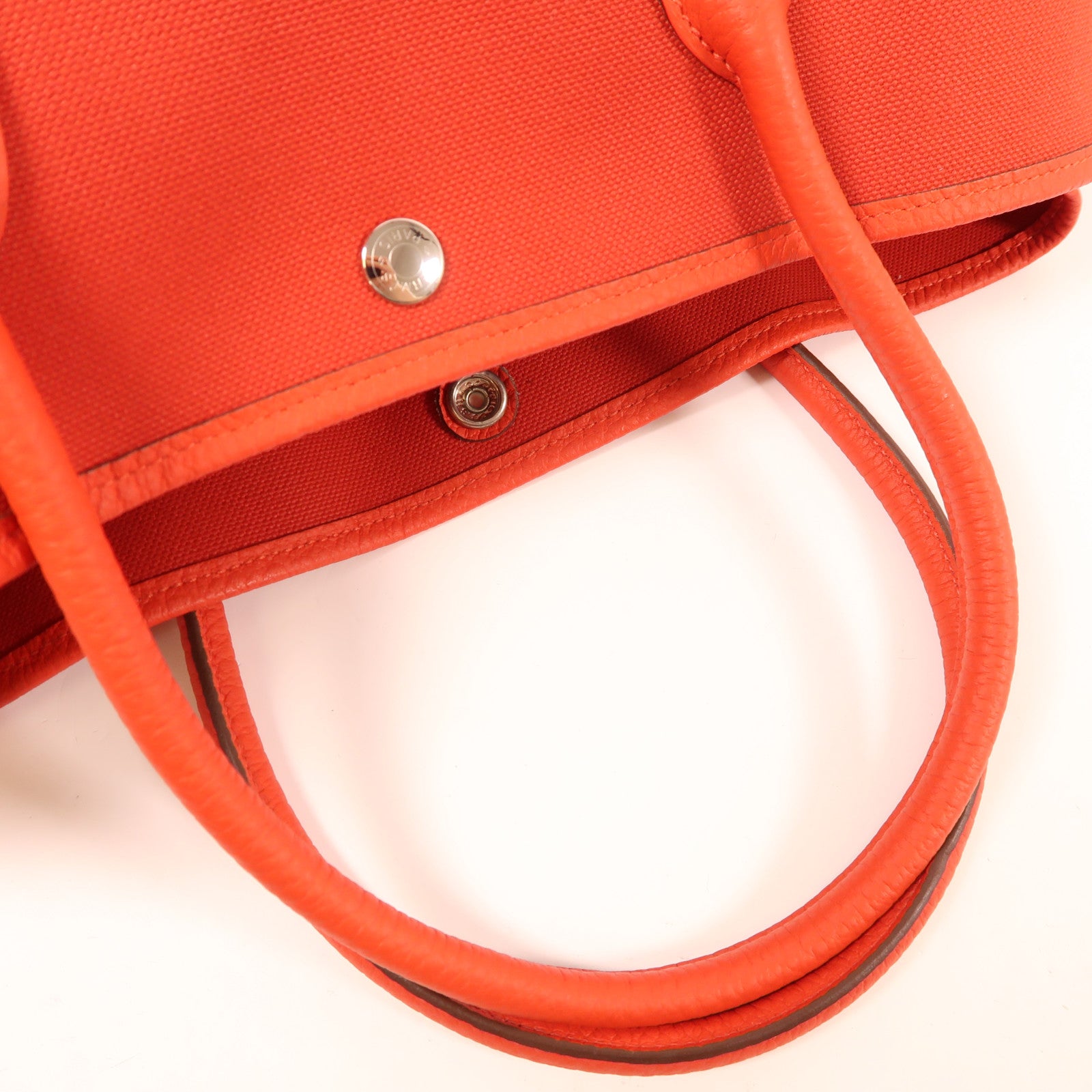 HERMES 帆布Garden Party PM銀扣手挽袋Rouge Exotique