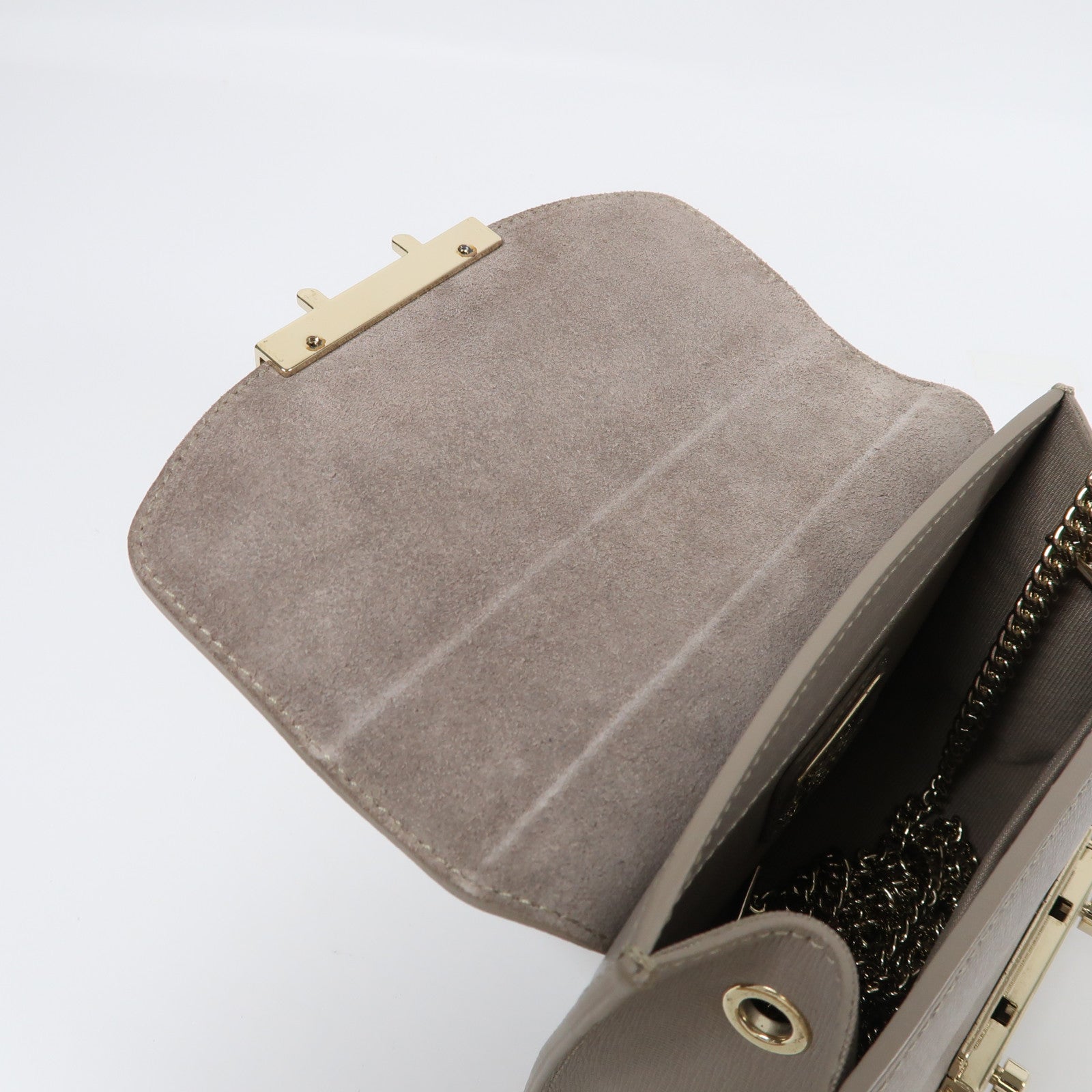 Furla 牛皮皮革Chain Shoulder金扣鏈帶肩背袋灰色