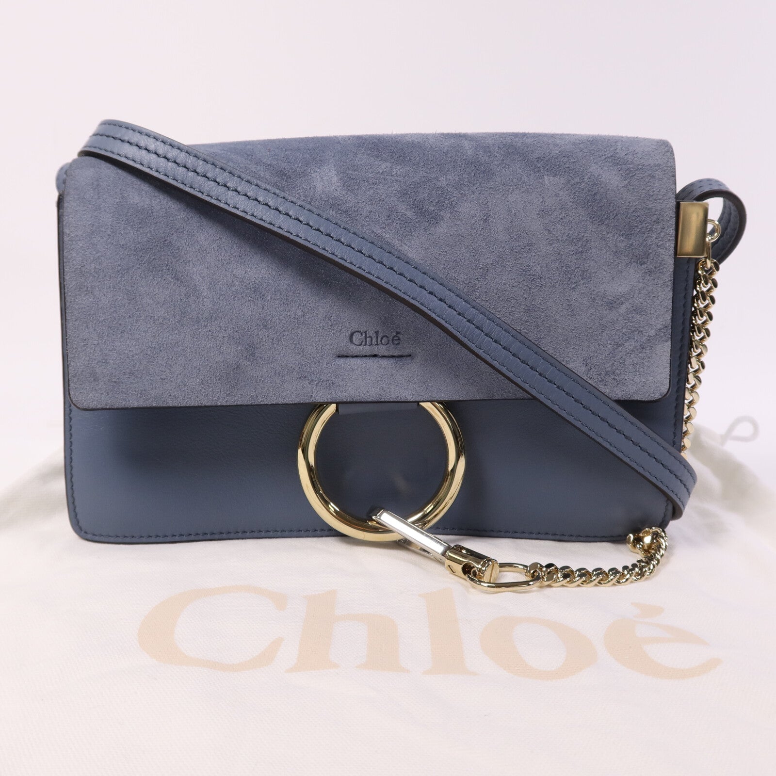 Chloe 牛皮/麂皮皮革Faye Bag金扣肩背袋