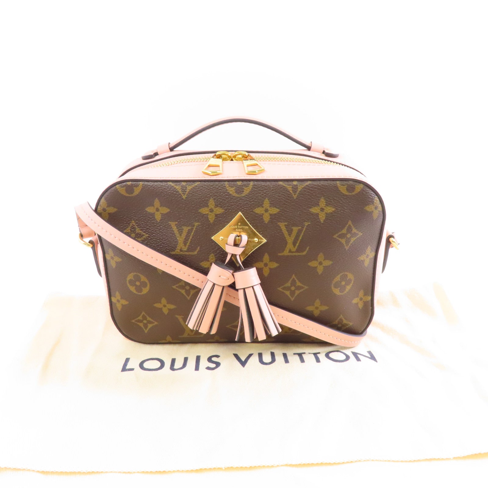 LOUIS VUITTON Monogram Saintonge金扣肩背袋啡色/粉紅色