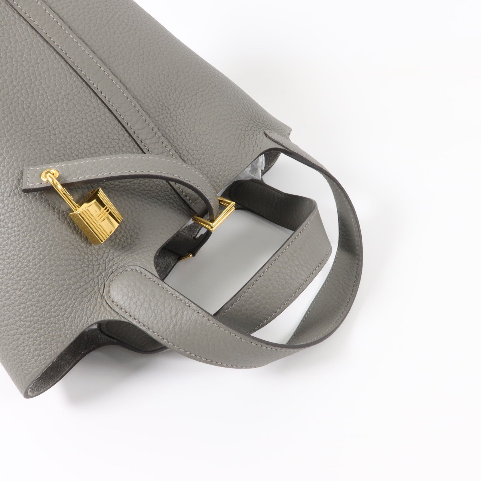 HERMES Clemence皮革Picotin PM手挽袋Gris Meyer