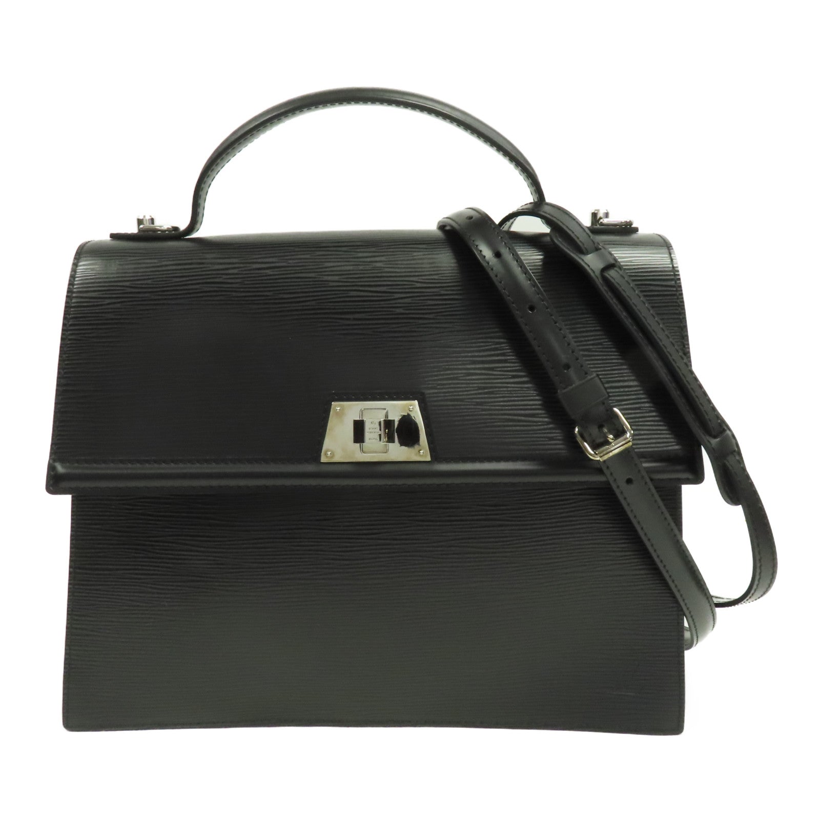 LOUIS VUITTON Epi Sevigne PM銀扣手挽肩背兩用袋黑色
