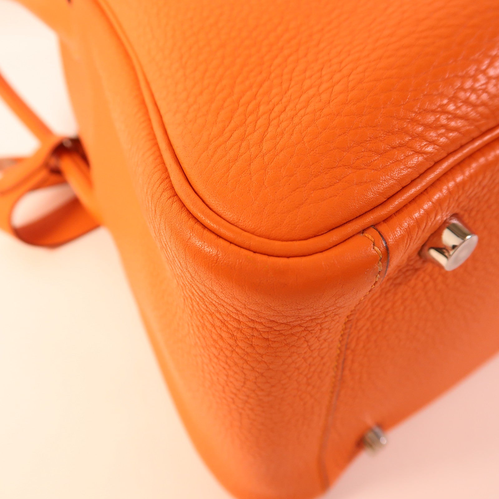 HERMES Clemence皮革Lindy 30銀扣手挽肩背兩用袋Orange
