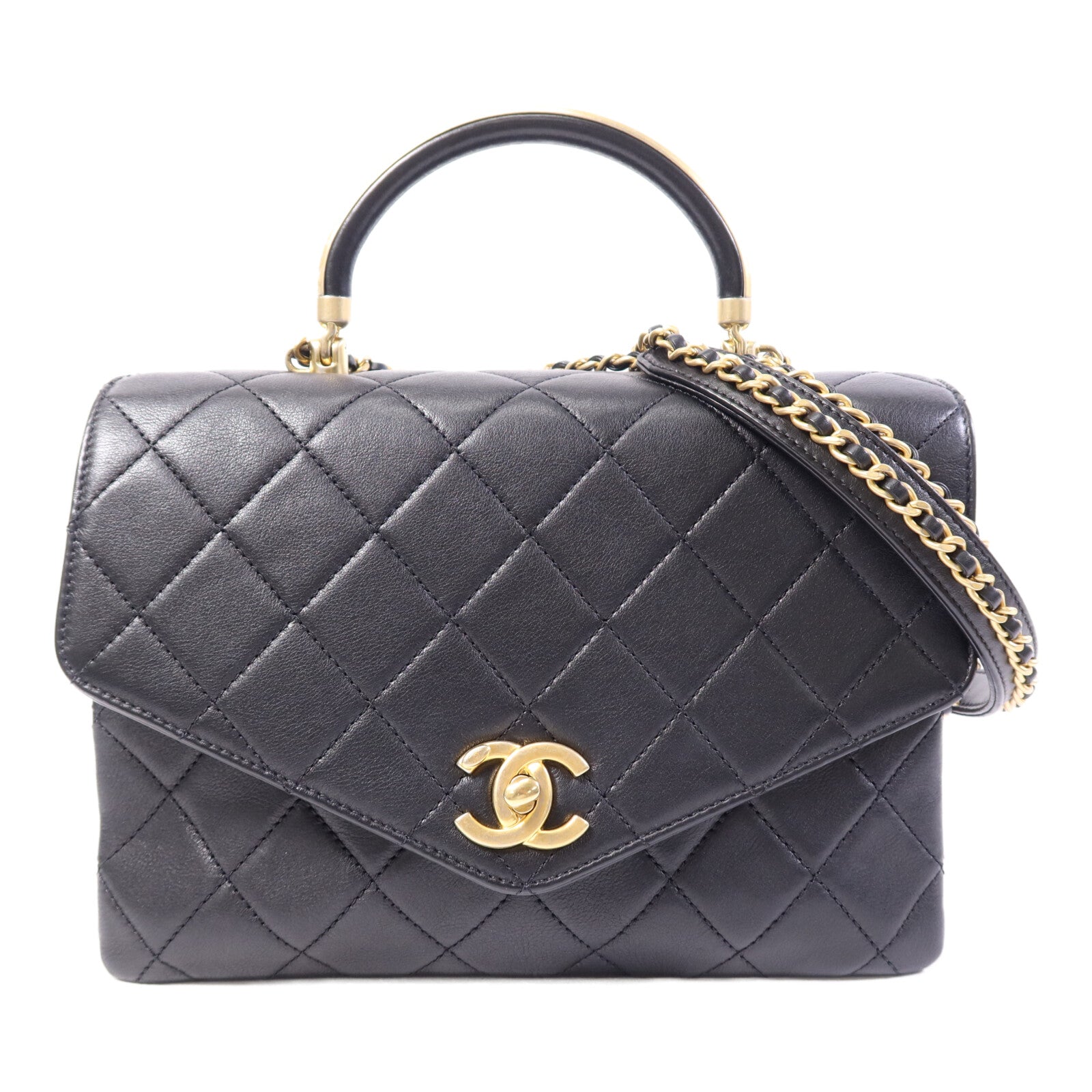 CHANEL 牛皮皮革Chain Shoulder Bag金扣鏈帶手挽肩背兩用袋