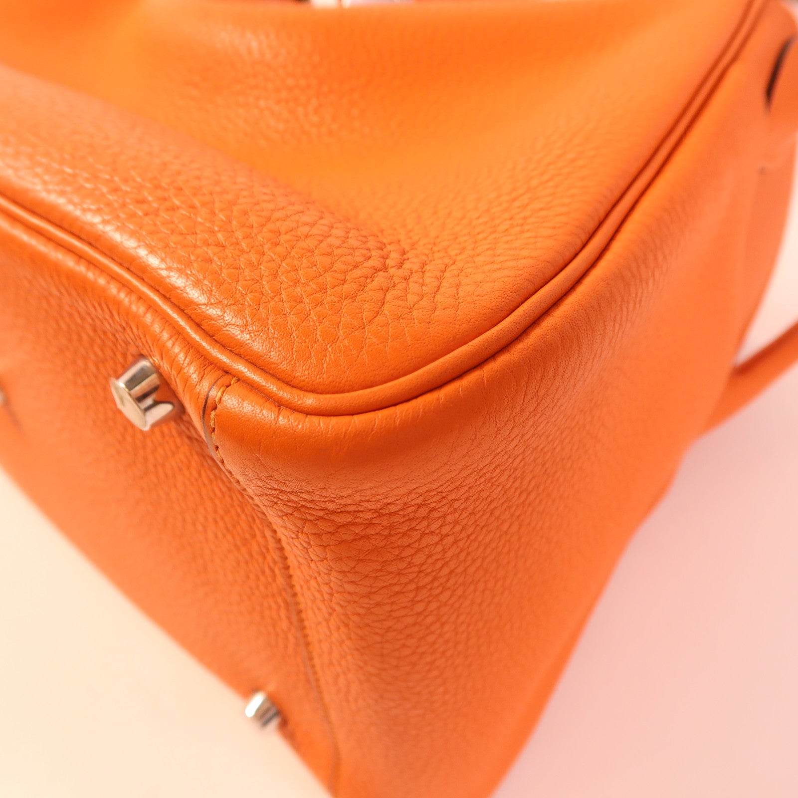 HERMES Clemence皮革Lindy 30銀扣手挽肩背兩用袋Orange