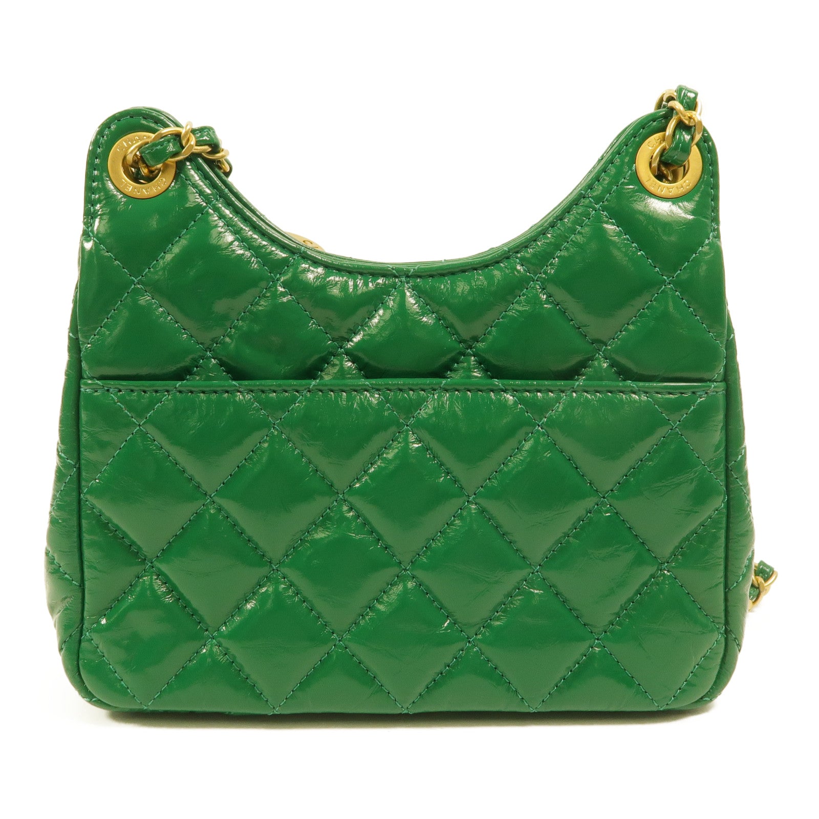 CHANEL 牛皮皮革Wavy CC Hobo Small鏈帶肩背袋