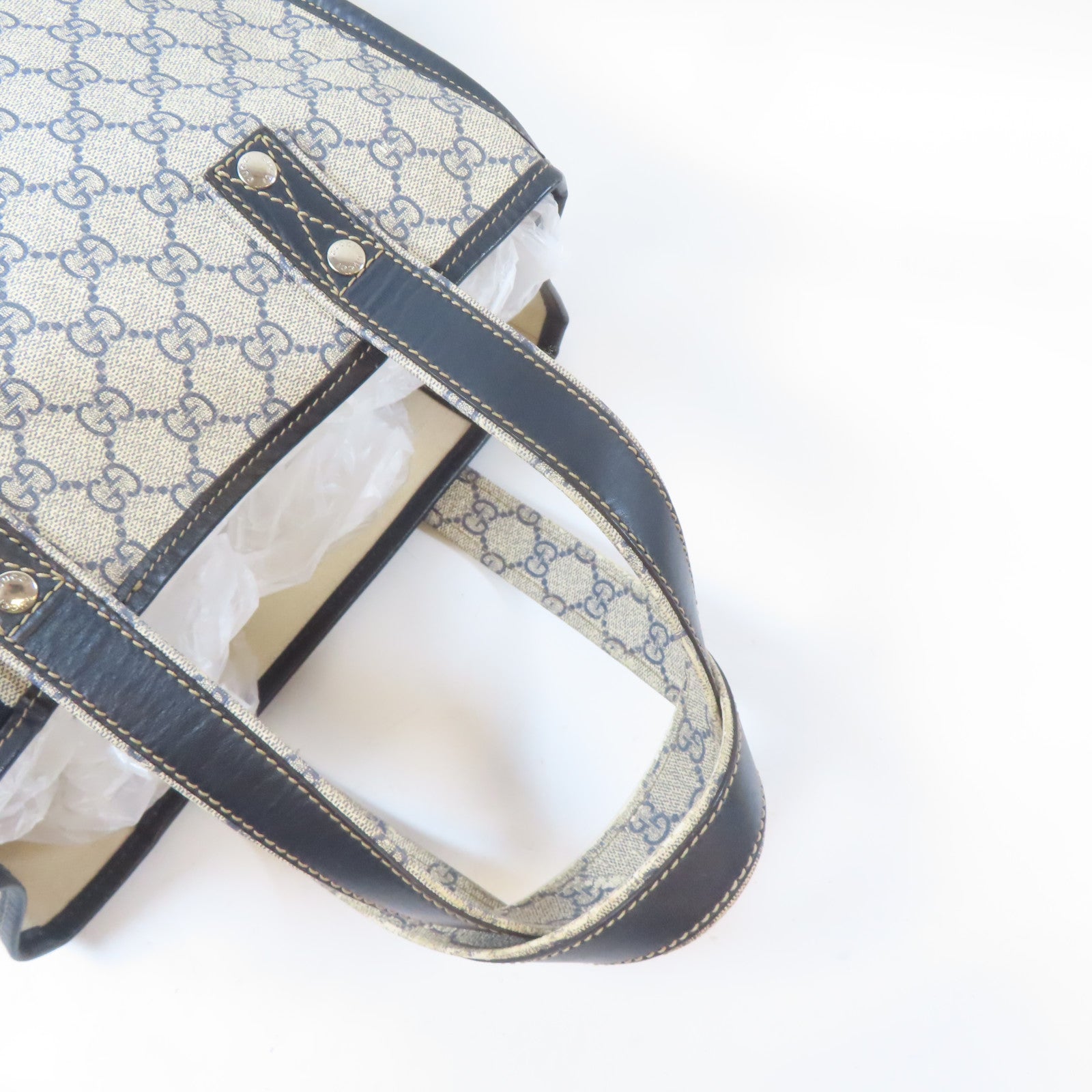 GUCCI 塗層帆布Tote Bag銀扣手挽袋啡色/黑色