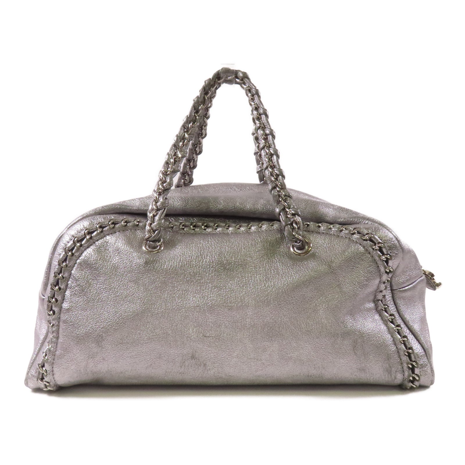 CHANEL CC SHW Hand Bag Calfskin Leather Sliver