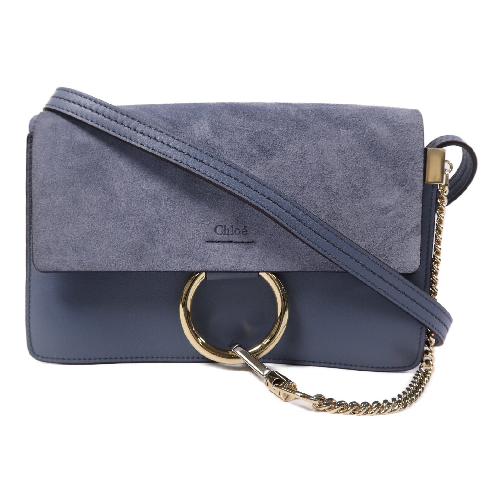 Chloe 牛皮/麂皮皮革Faye Bag金扣肩背袋