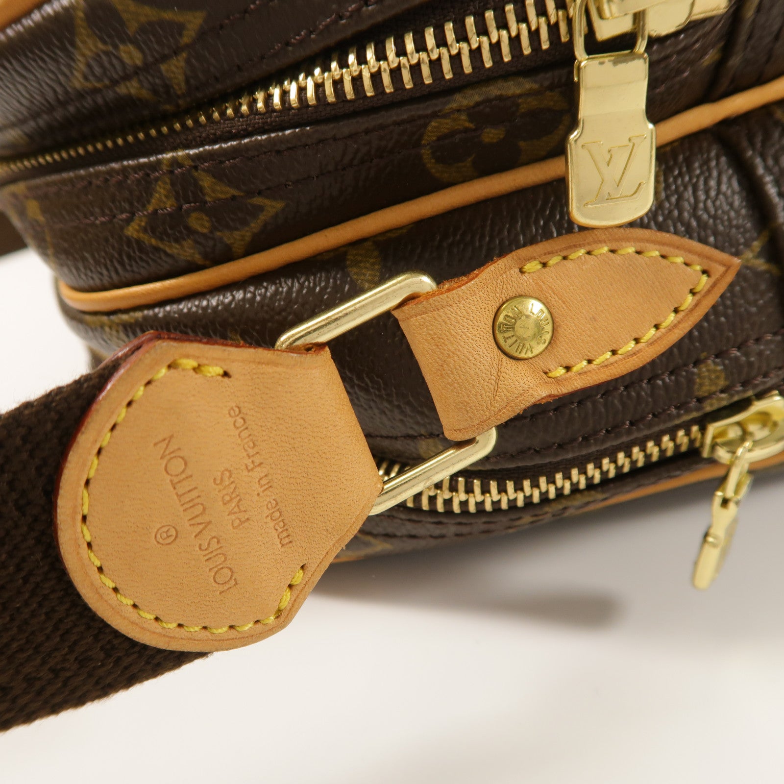 LOUIS VUITTON Monogram Reporter PM金扣肩背袋棕色