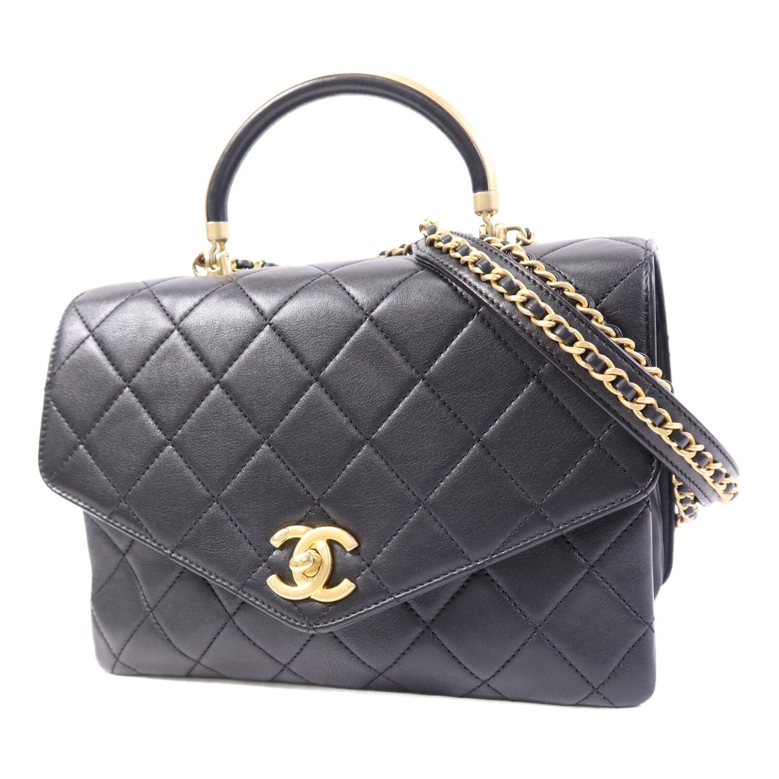 CHANEL 牛皮皮革Chain Shoulder Bag金扣鏈帶手挽肩背兩用袋