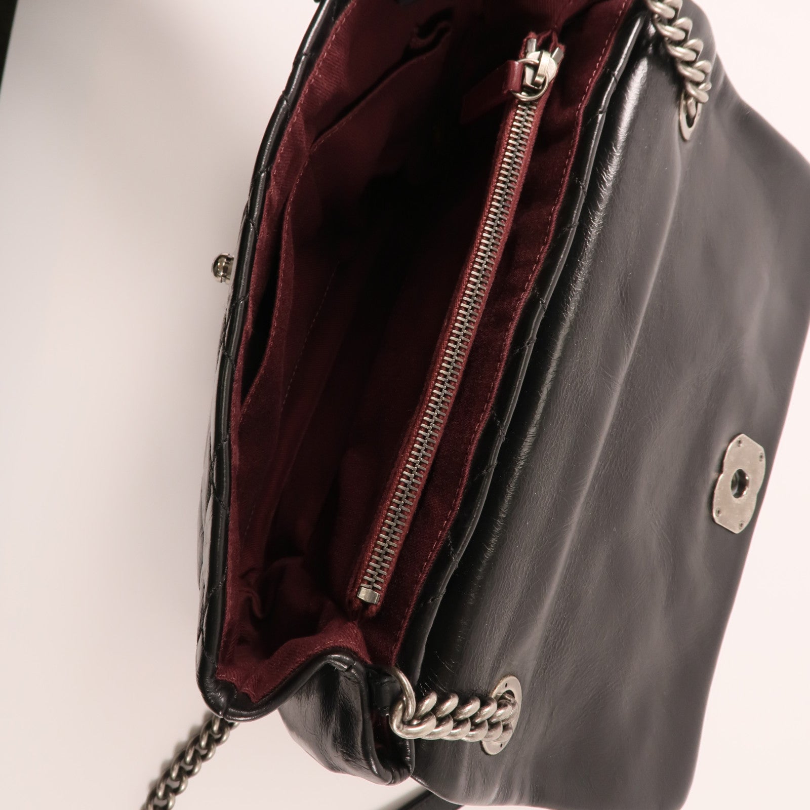 CHANEL 牛皮皮革Chain Shoulder銀扣鏈帶肩背袋