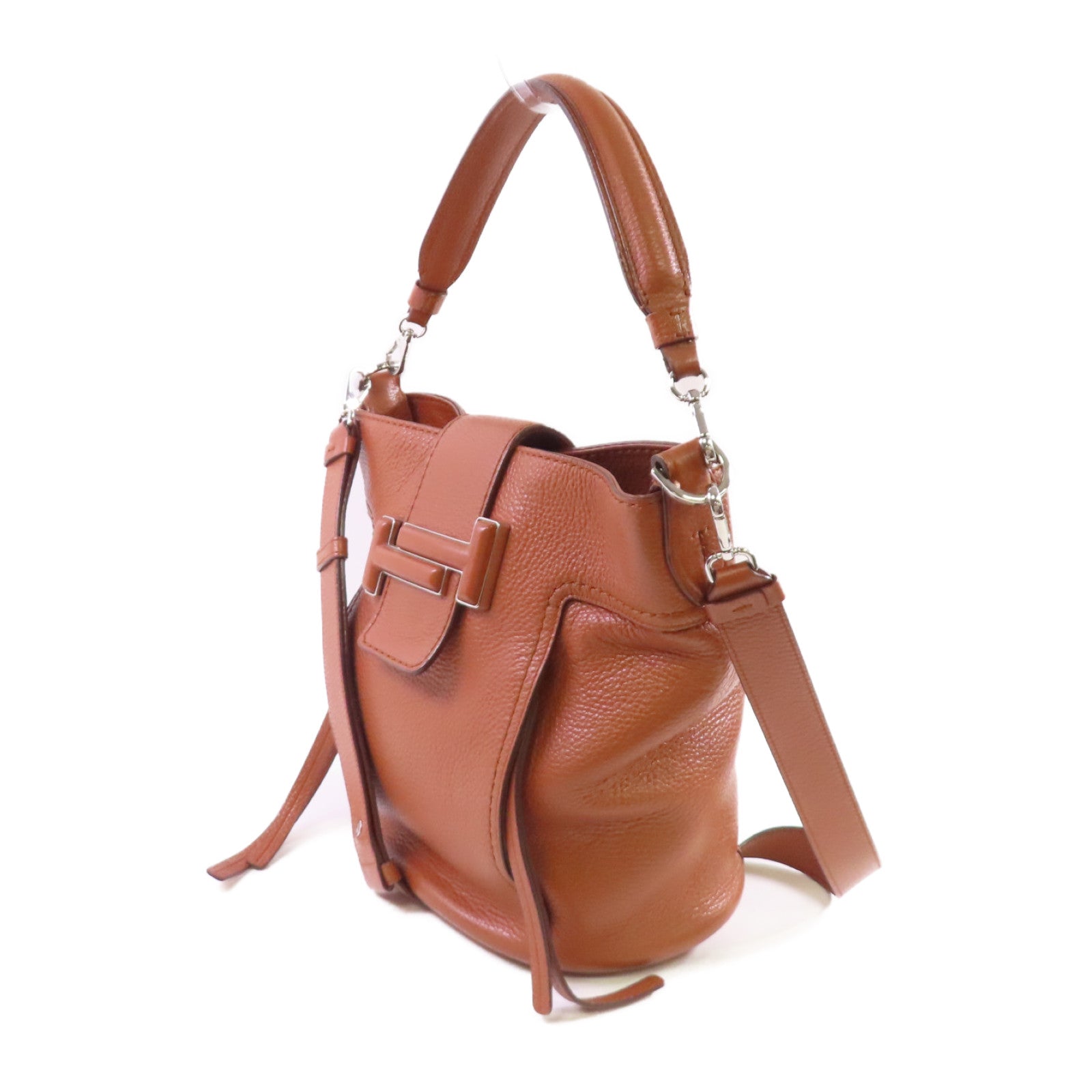 TOD'S 牛皮皮革2Way Shoulder Bag銀扣手挽肩背兩用袋啡色
