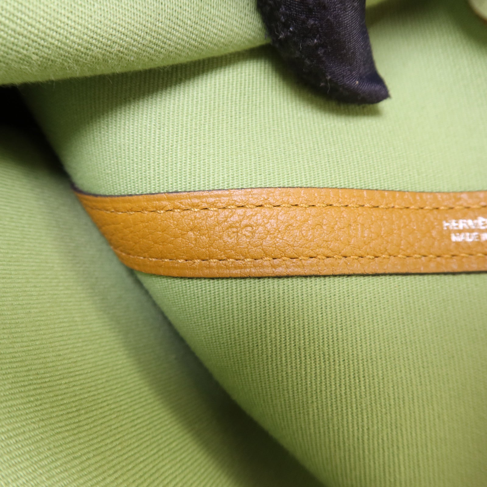 HERMES Negonda皮革/帆布Garden Party PM銀扣手挽袋Vert Criquet/Ocre