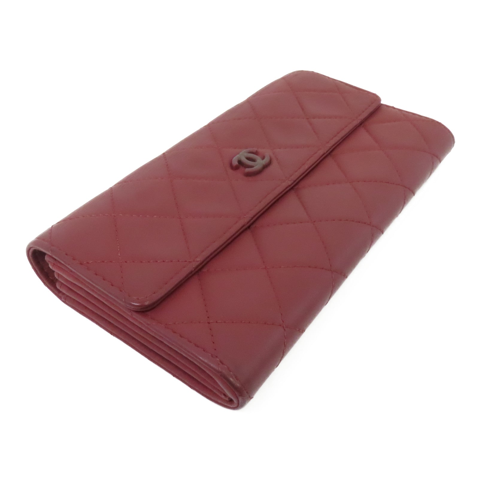 CHANEL 【激減優惠】菱格牛皮皮革Long Wallet銀扣長錢包紅色