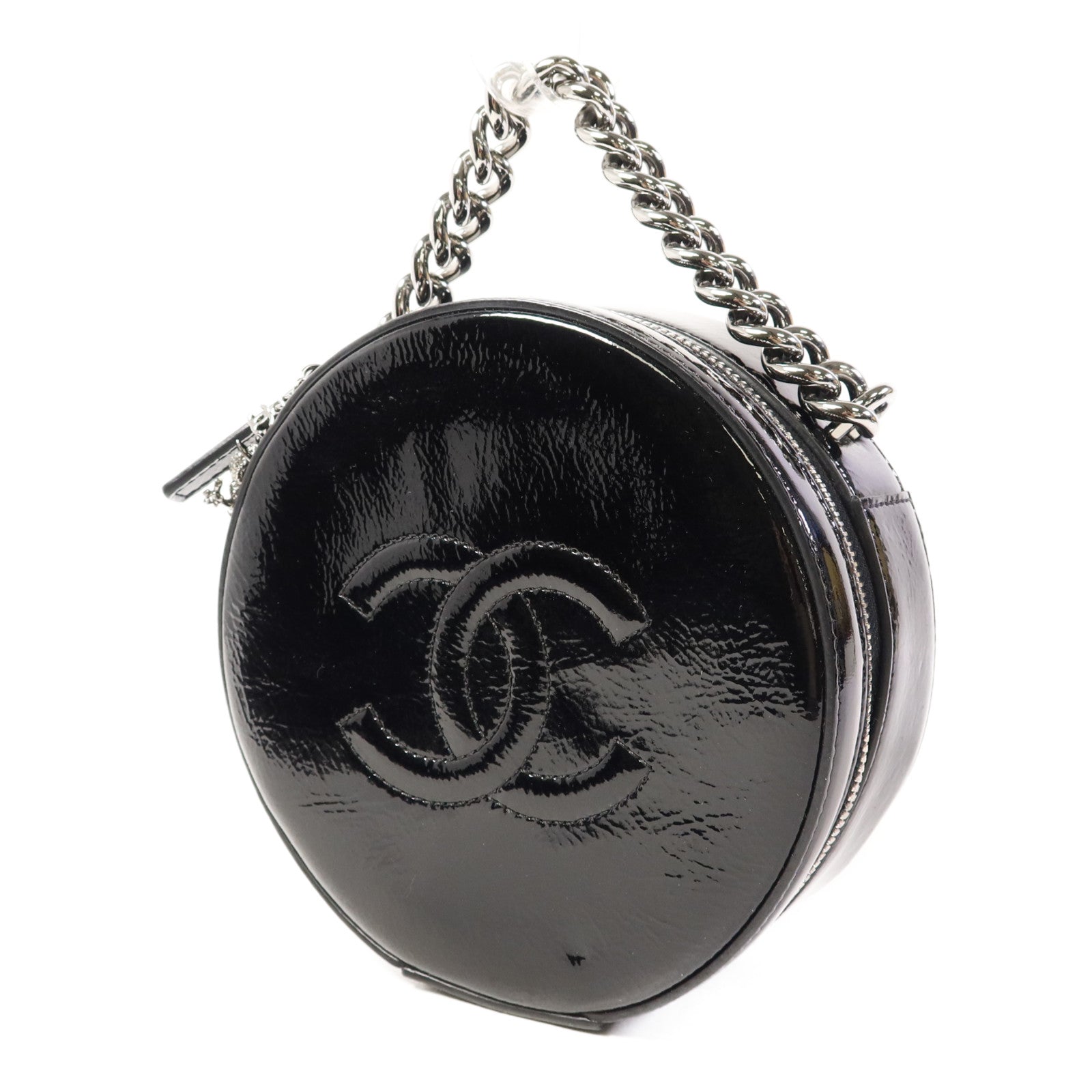 CHANEL 漆皮皮革Chain Shoulder Bag銀扣手挽肩背兩用袋