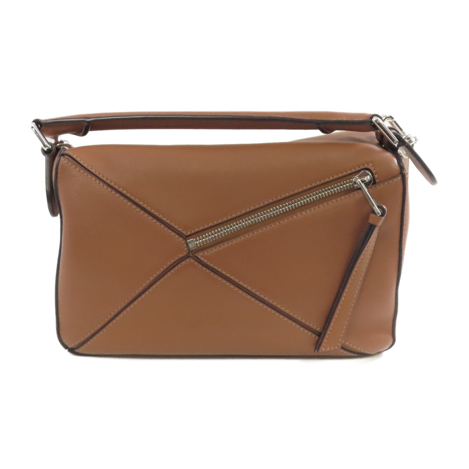 LOEWE 牛皮皮革Small Puzzle Bag銀扣手挽肩背兩用袋啡色