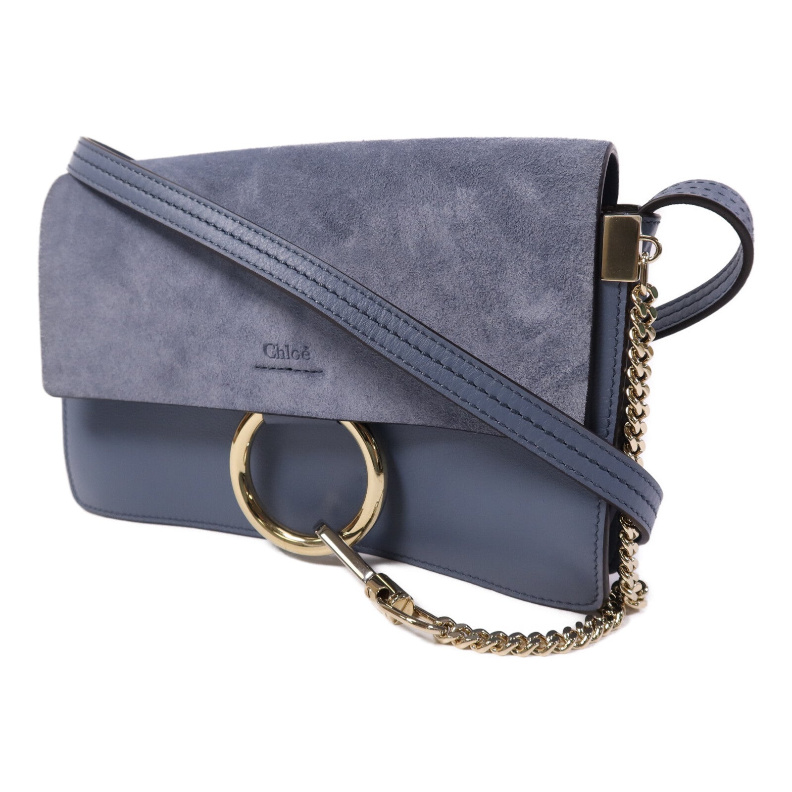 Chloe 牛皮/麂皮皮革Faye Bag金扣肩背袋