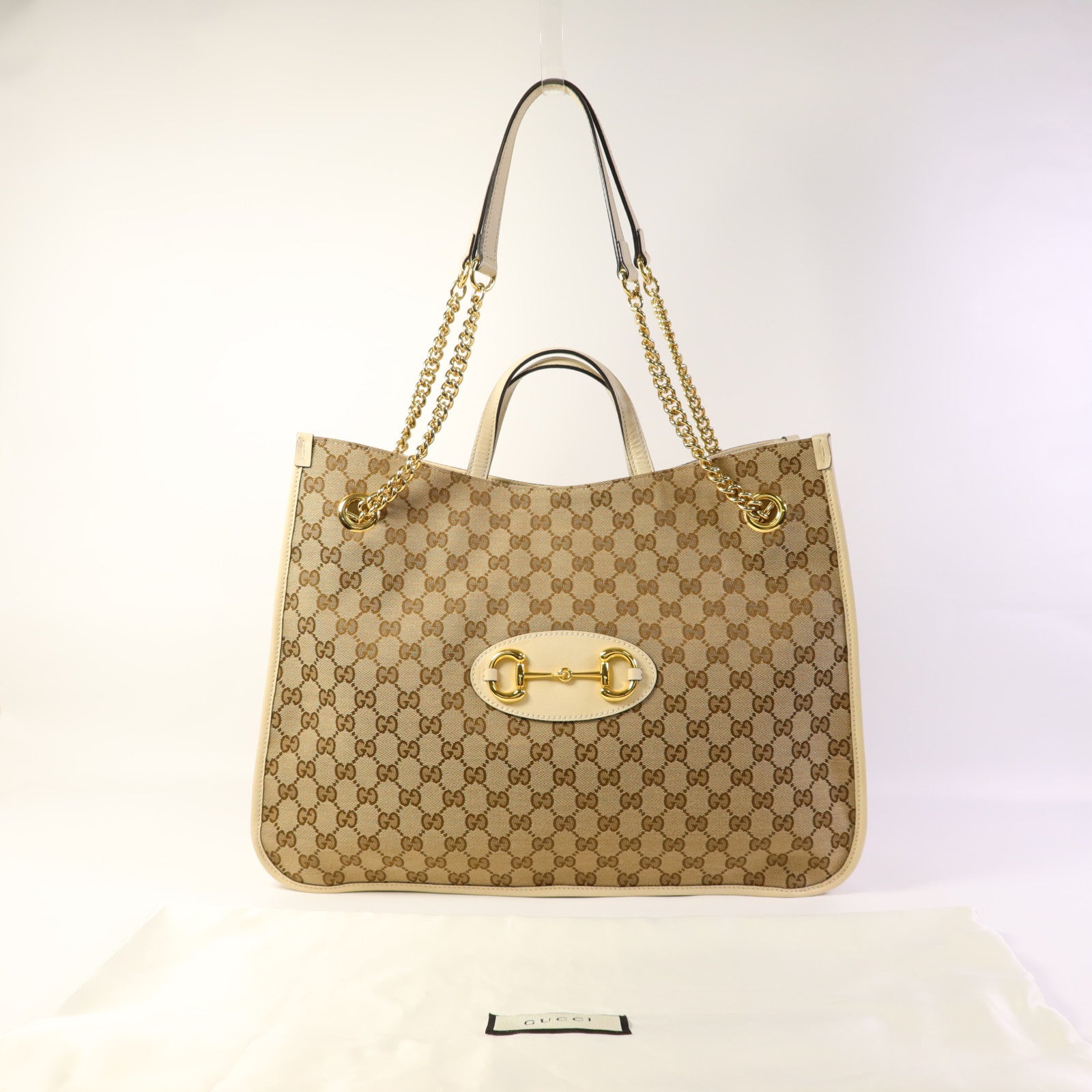 GUCCI 帆布Horsebit 1955 Large Tote Bag金扣手挽肩背兩用袋